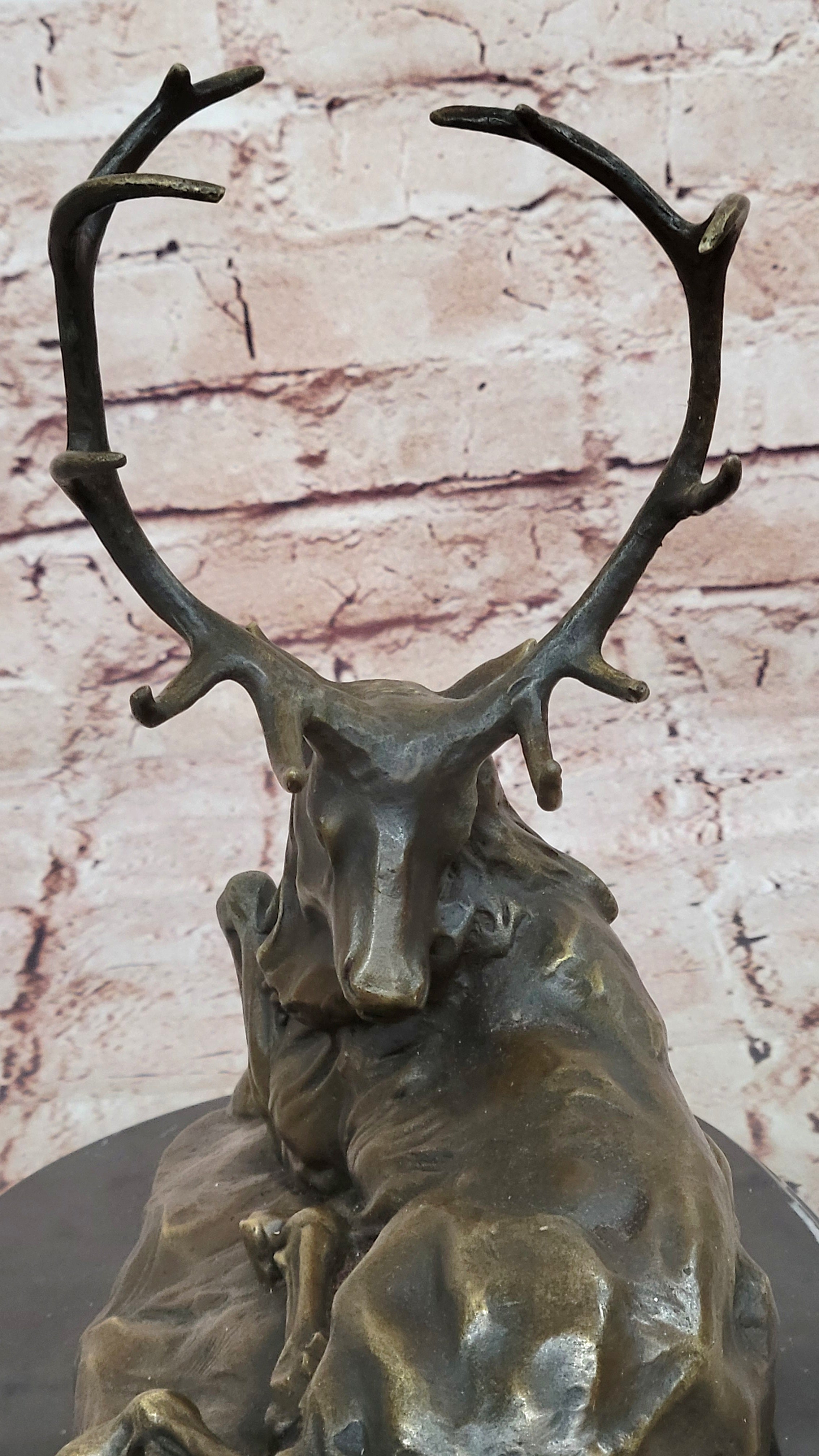 Chalet Lodge Art Elk Stag Buck Deer Hunter Bronze Marble Statue Lodge Sculpture
