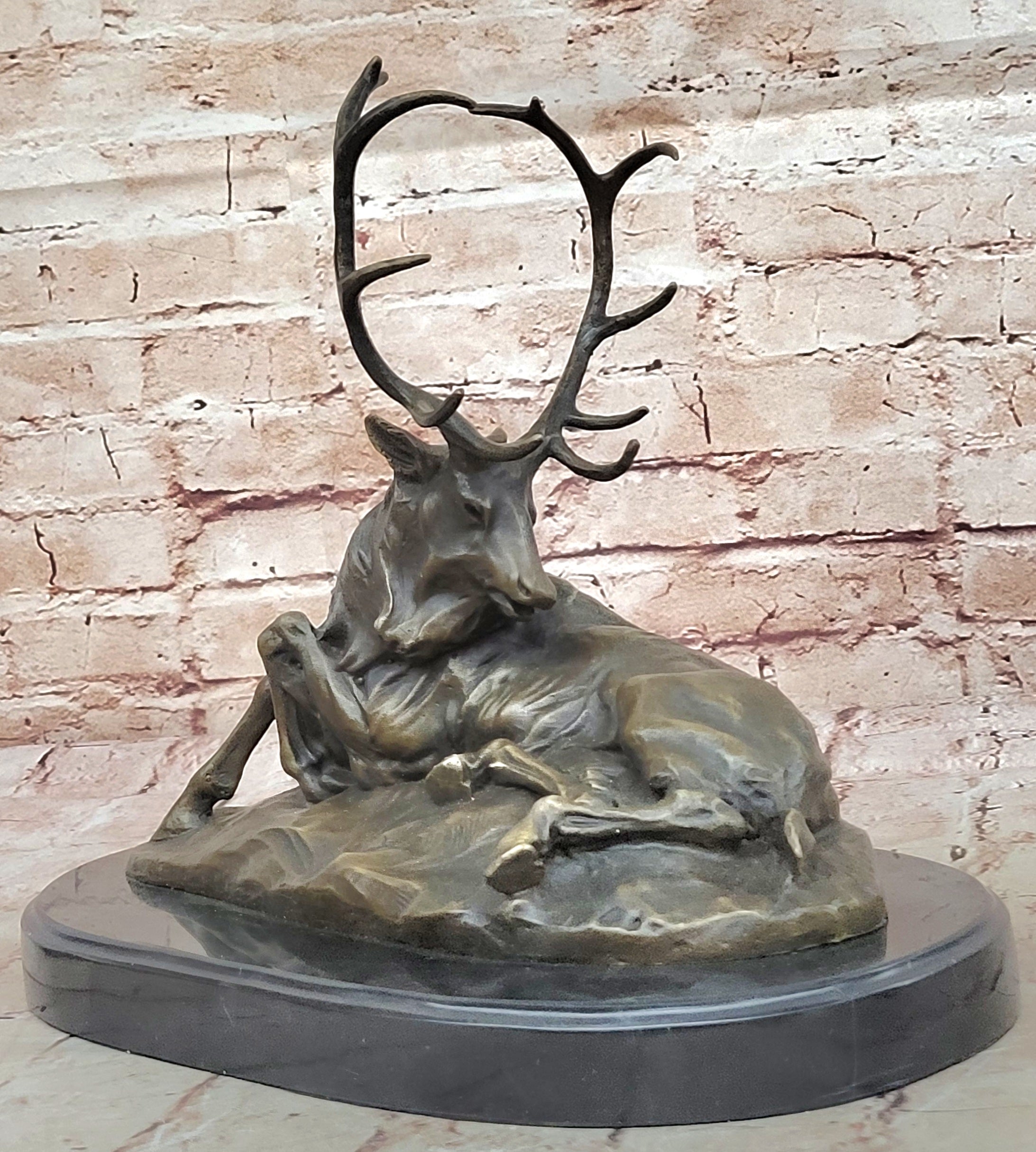 Chalet Lodge Art Elk Stag Buck Deer Hunter Bronze Marble Statue Lodge Sculpture