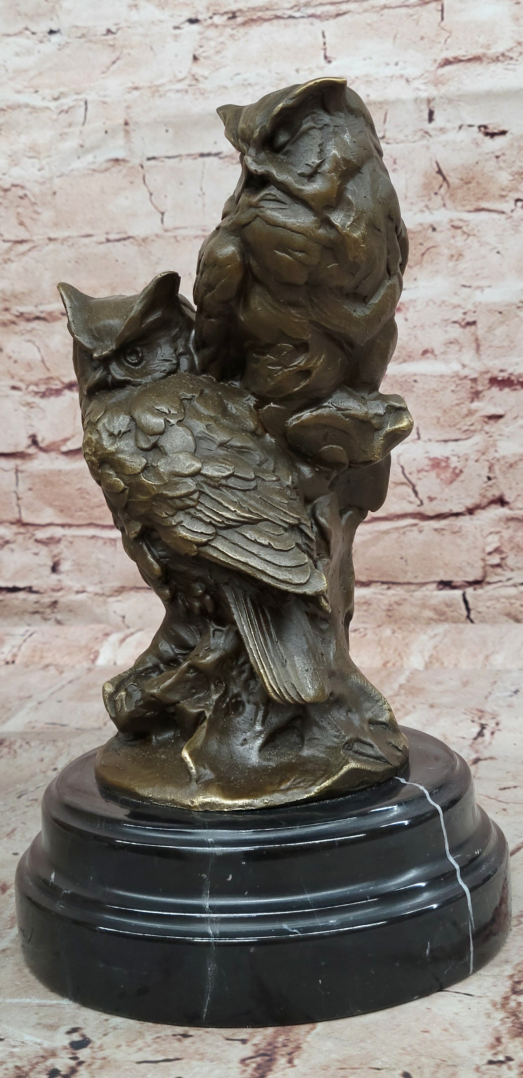 Miguel Lopez Bronze Owl Sculpture Abstract Animal Statue Garden Decor