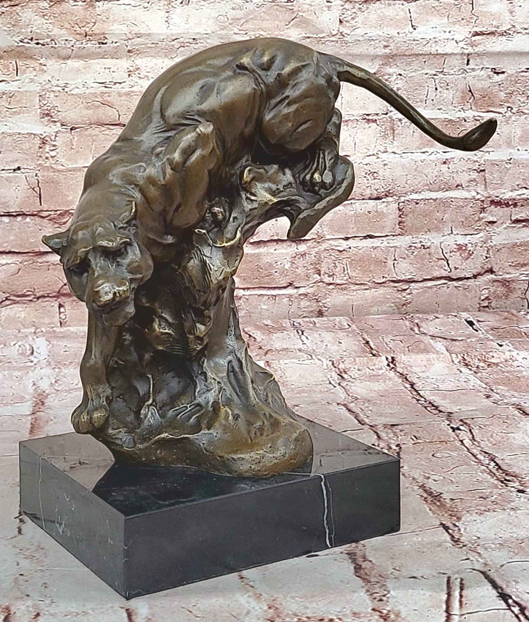 BLACK PANTHER SEXY WILD CAT BRONZE SCULPTURE BY SPANISH ARTIST MILO FIGURE ART