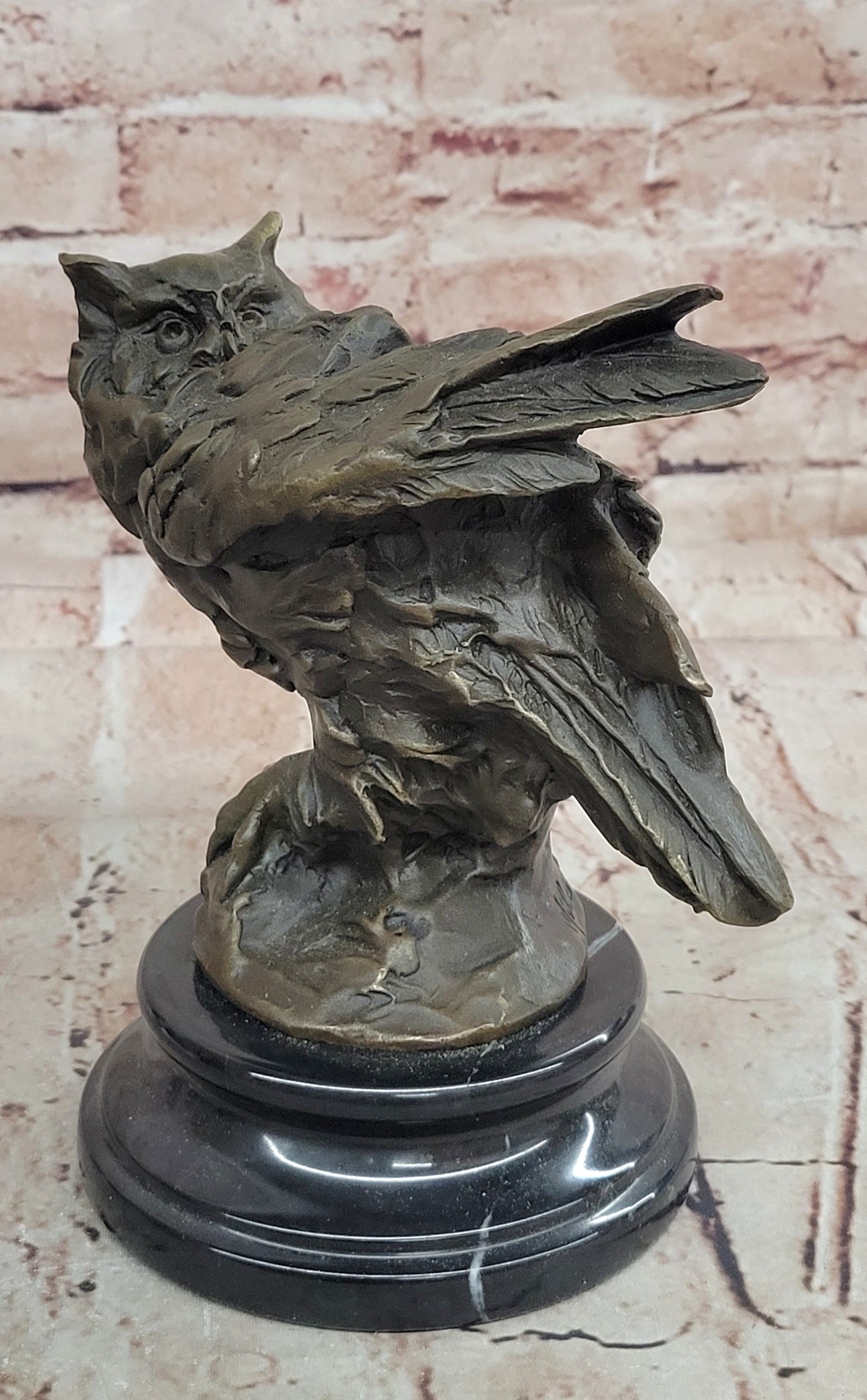 Hand Made Miguel Lopez Bronze Owl on Prey Sculpture Hot Cast Lost Wax Figurine