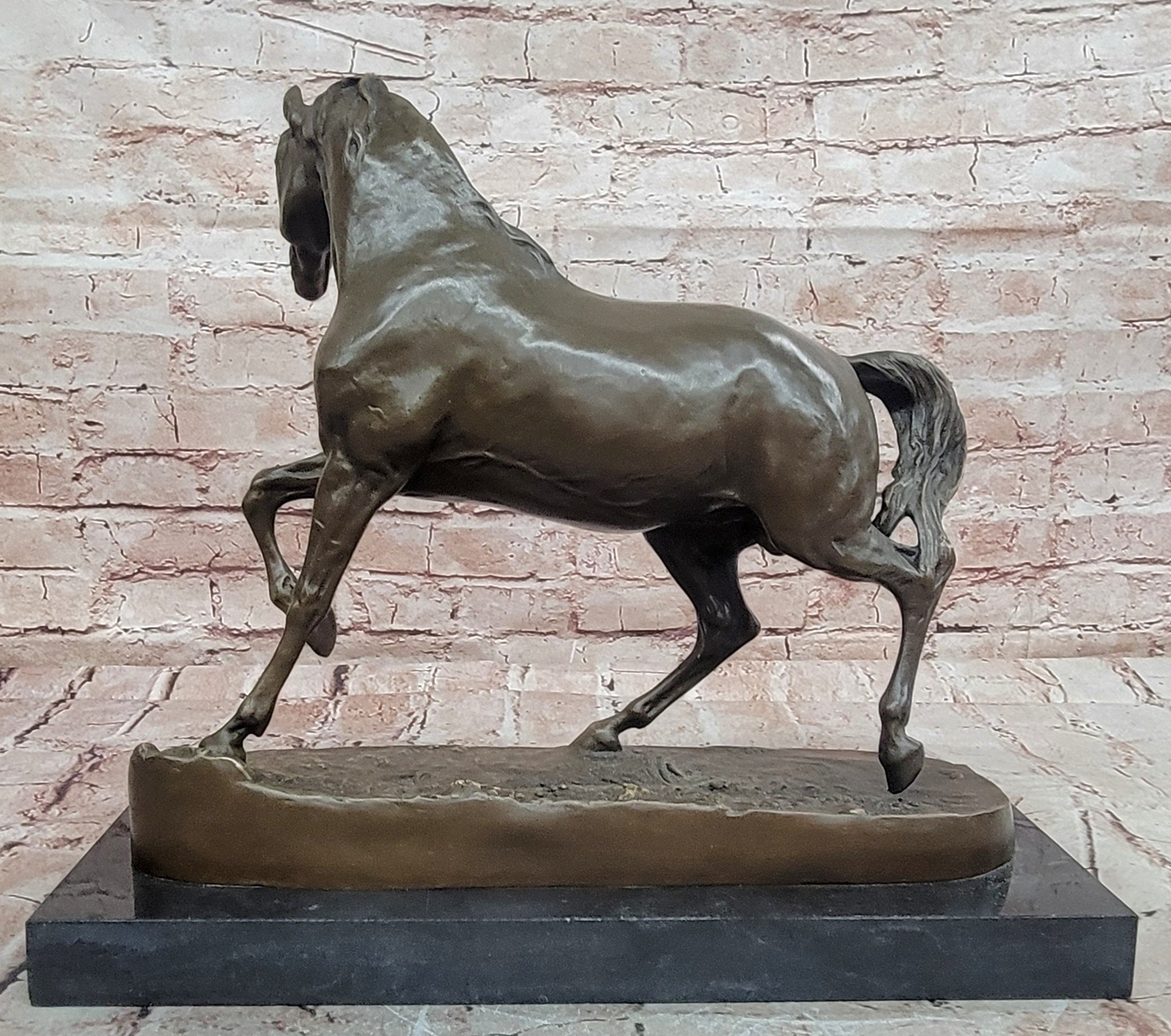 Hand Made Bronze Prancing Stallion Horse Barye Mustang Collectible Art