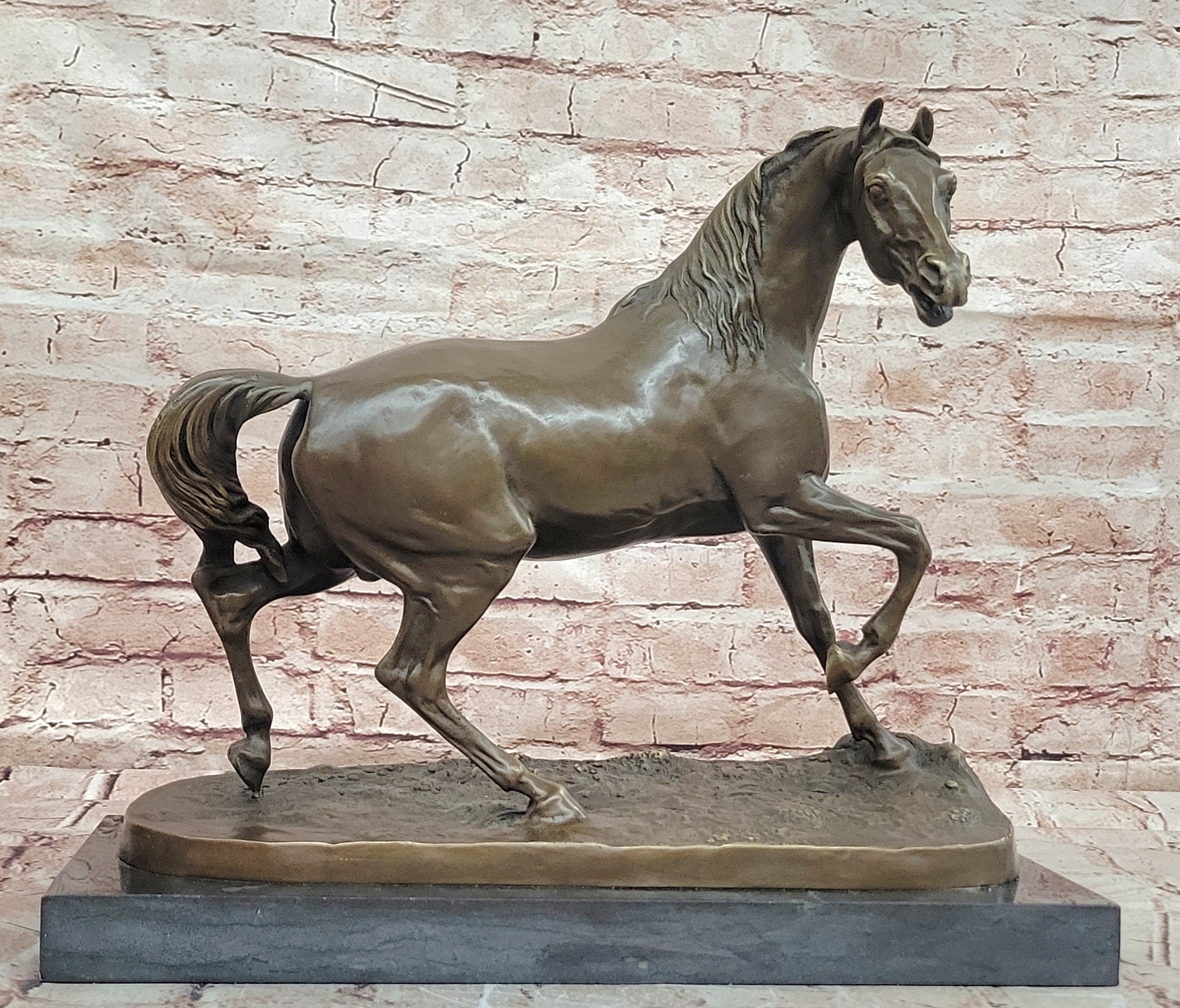 Hand Made Bronze Prancing Stallion Horse Barye Mustang Collectible Art