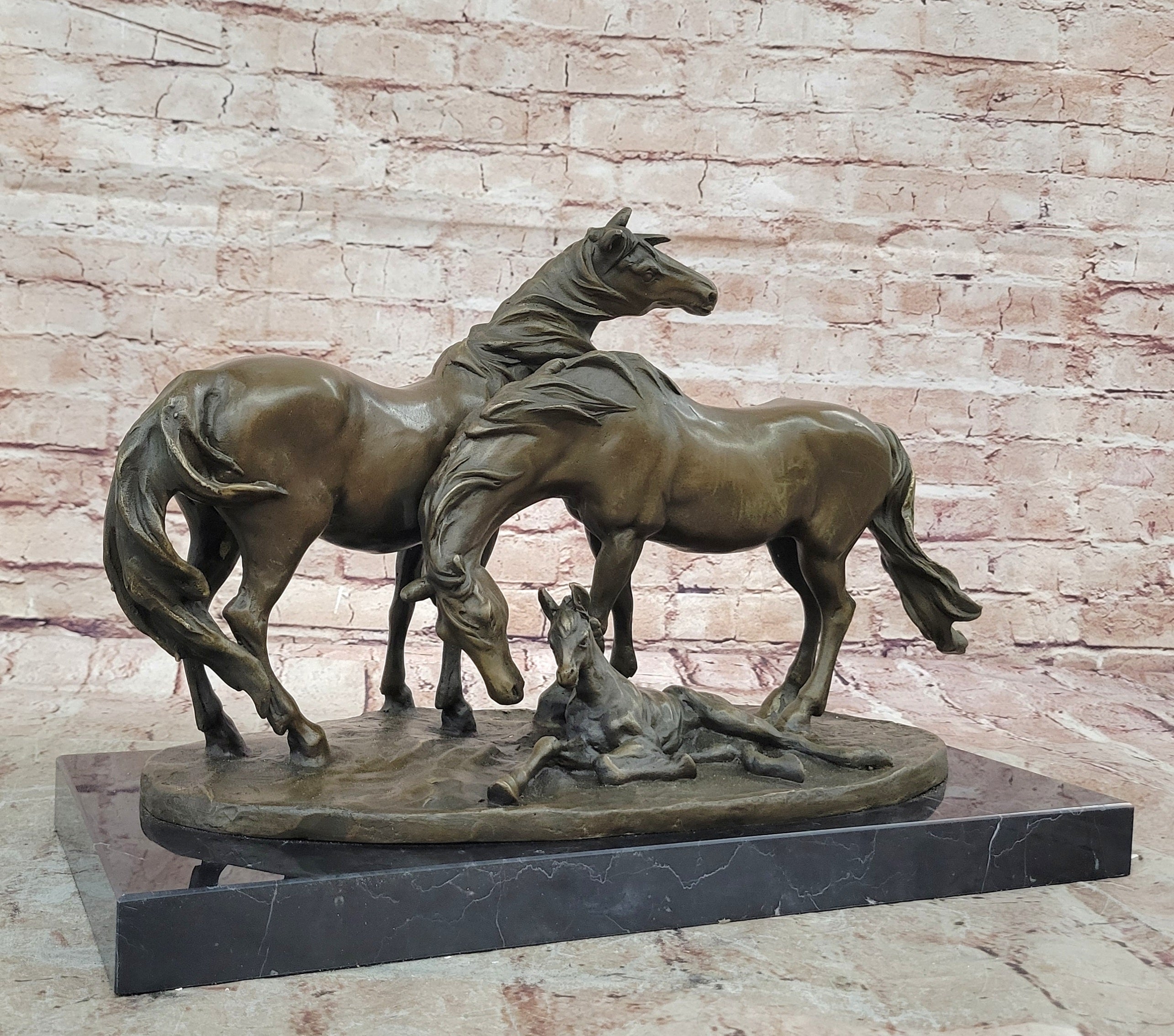 Hand Made Two Horses With Baby Bronze Masterpiece Trophy Cabin Home Decor