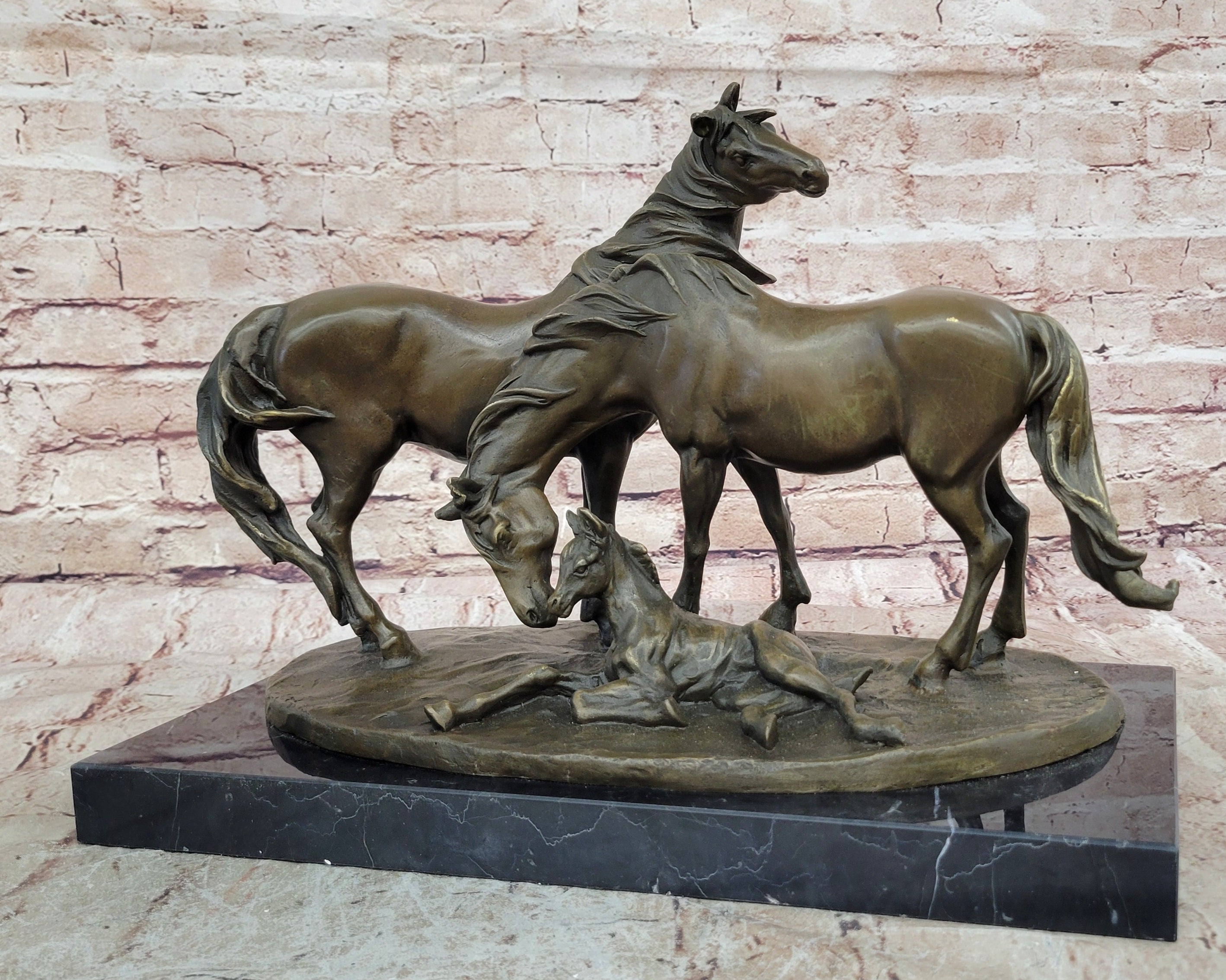 Hand Made Two Horses With Baby Bronze Masterpiece Trophy Cabin Home Decor