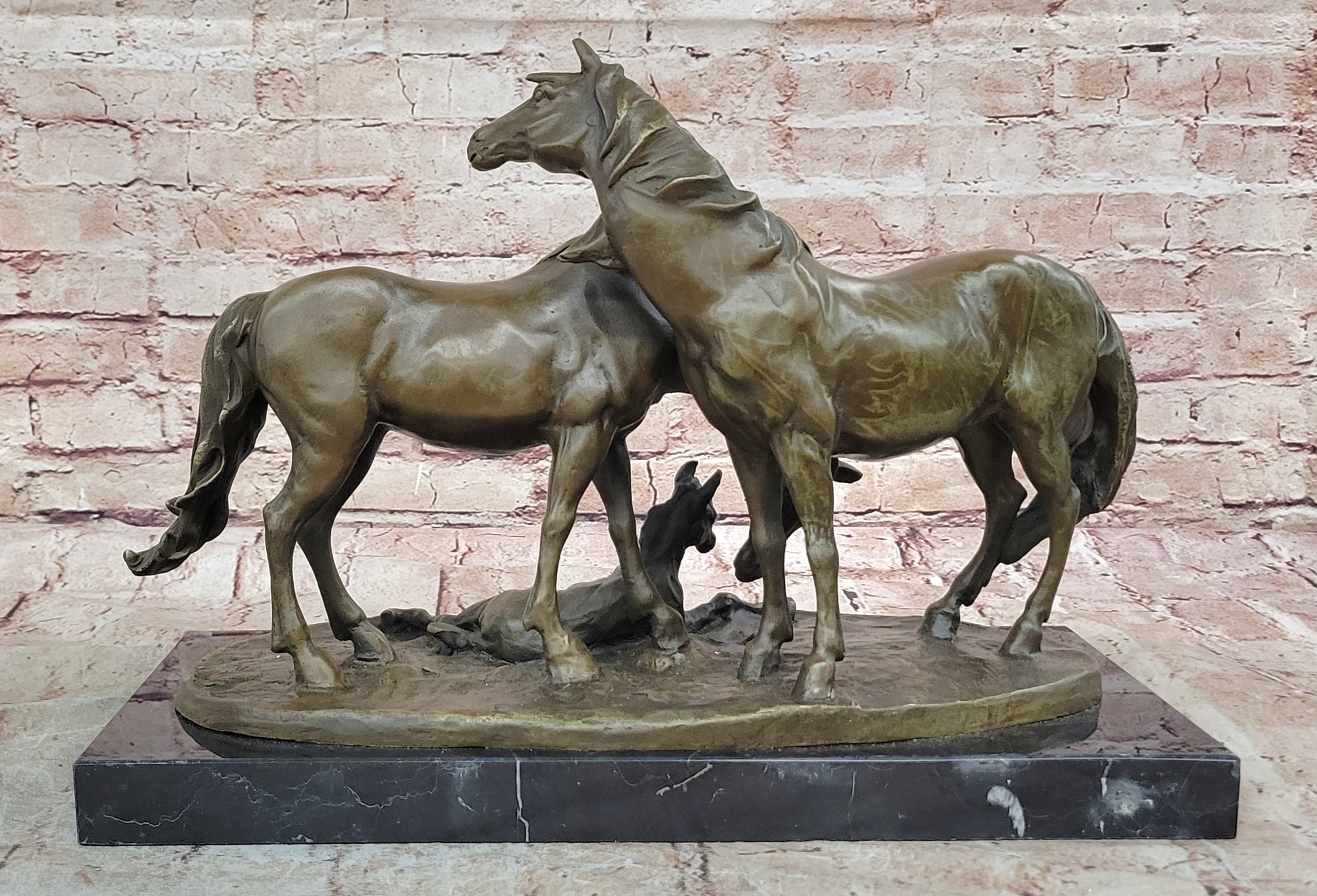 Hand Made Two Horses With Baby Bronze Masterpiece Trophy Cabin Home Decor