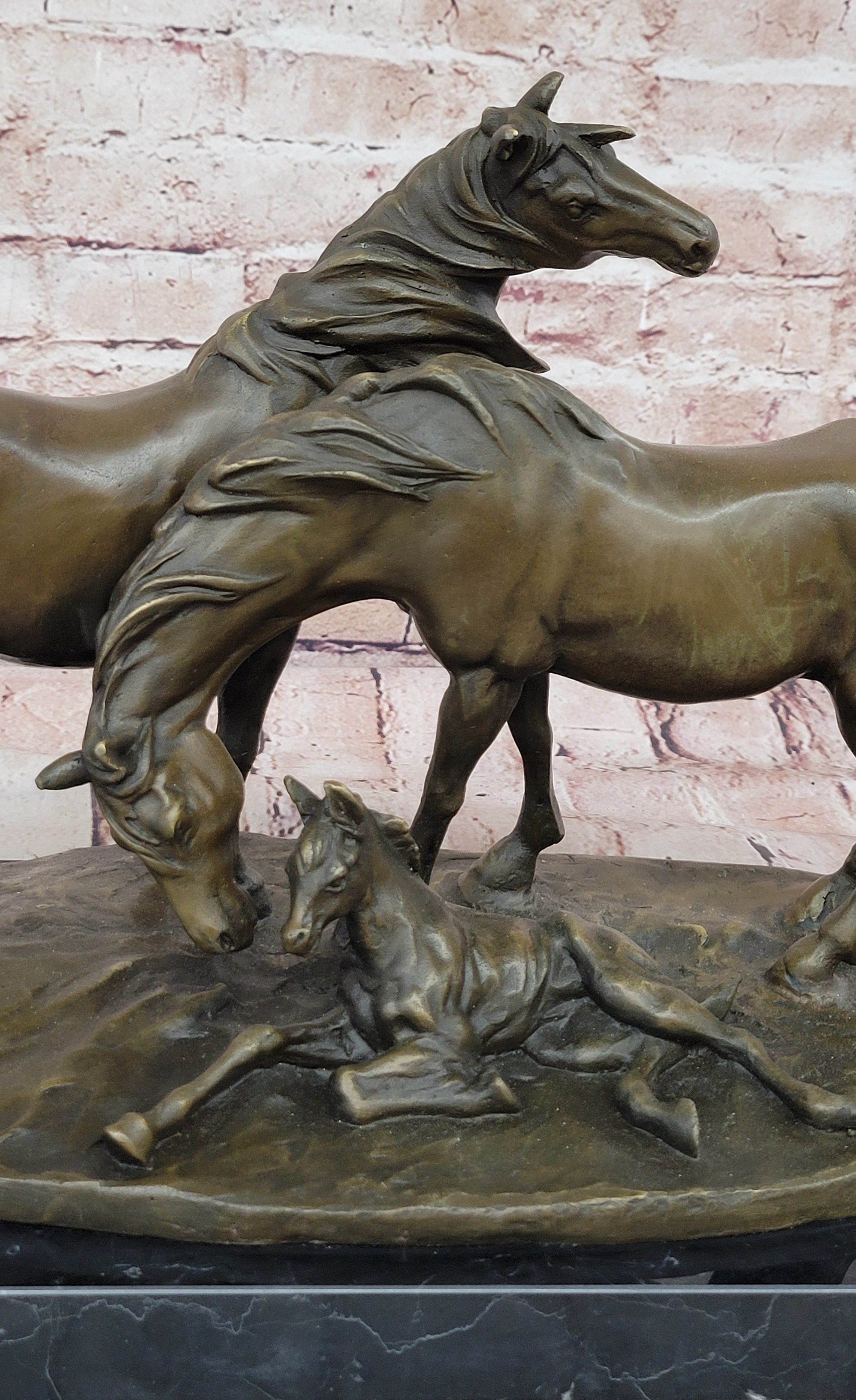 Hand Made Two Horses With Baby Bronze Masterpiece Trophy Cabin Home Decor
