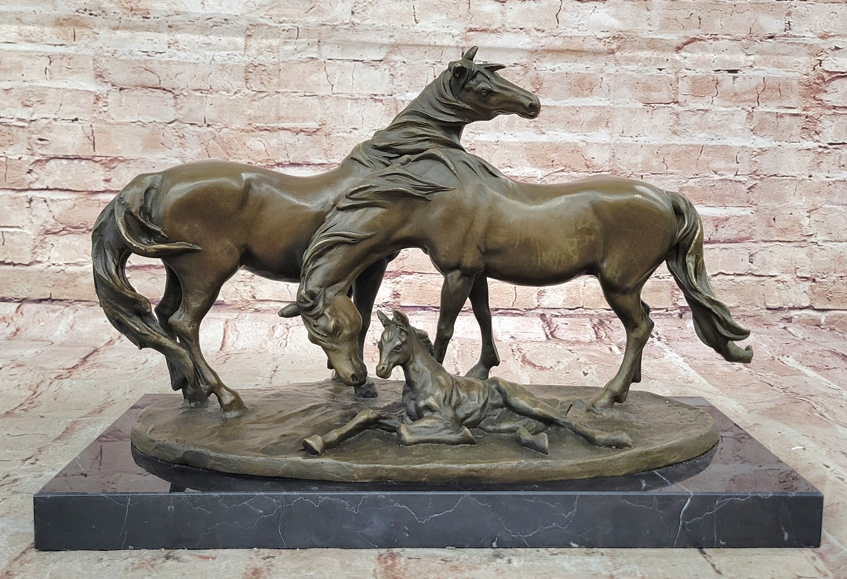 Hand Made Two Horses With Baby Bronze Masterpiece Trophy Cabin Home Decor