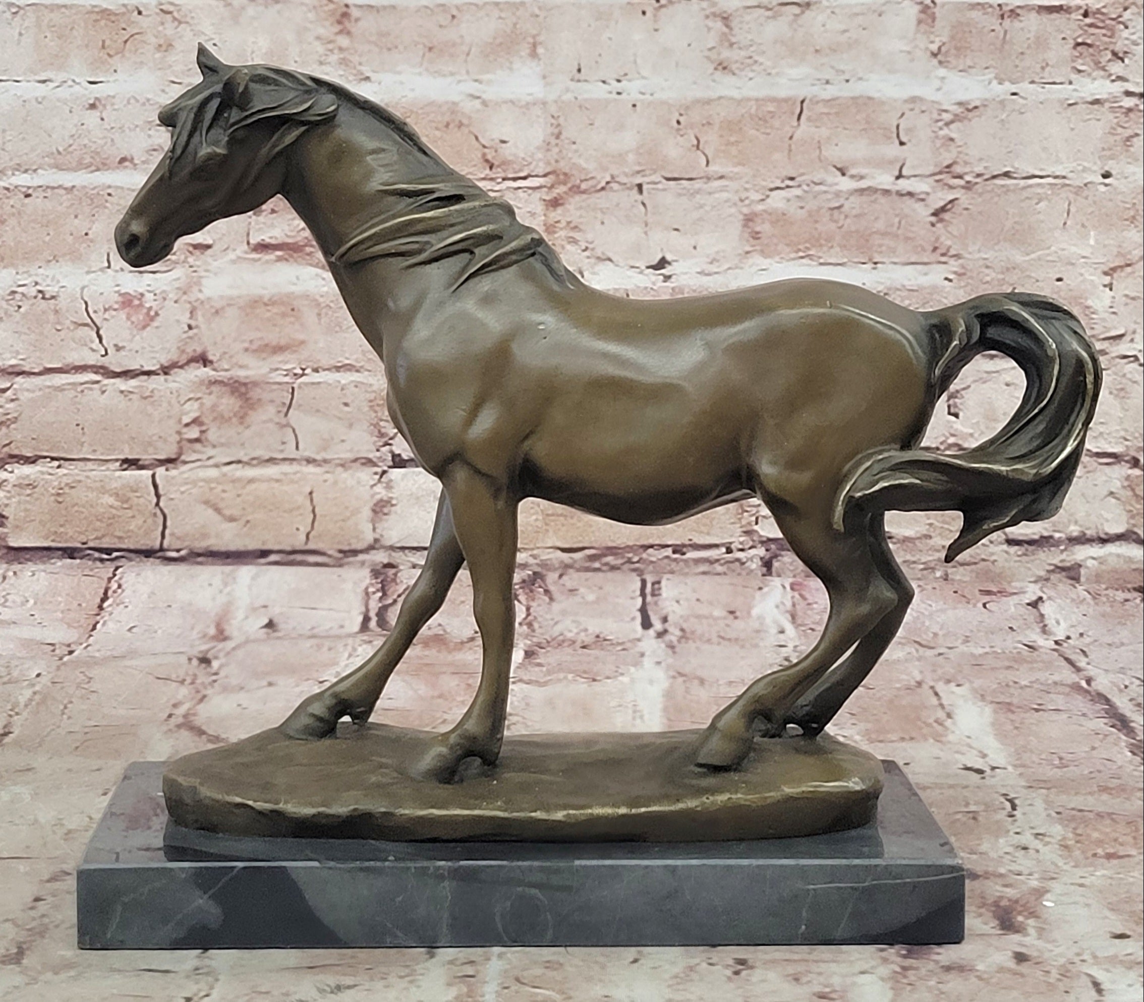 Signed Horse Head Bust Art Deco Bronze Sculpture Statue Figurine Home Decor