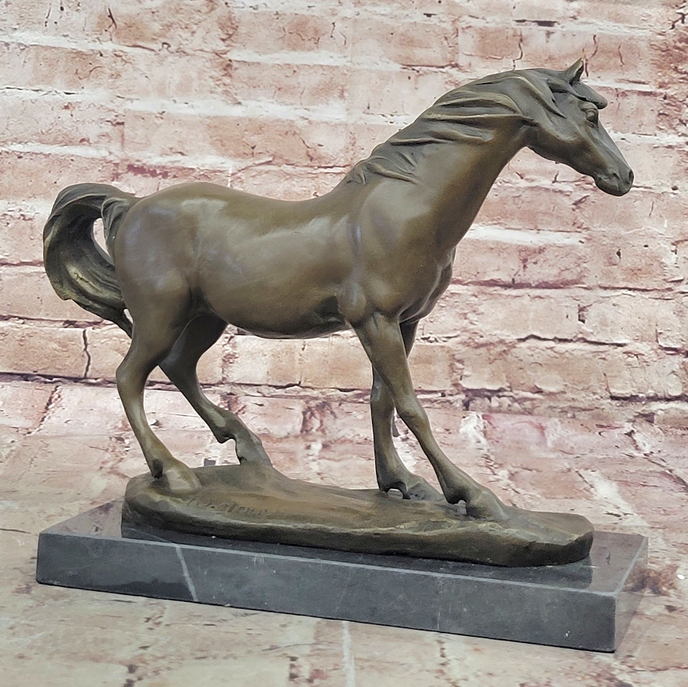 Signed Horse Head Bust Art Deco Bronze Sculpture Statue Figurine Home Decor
