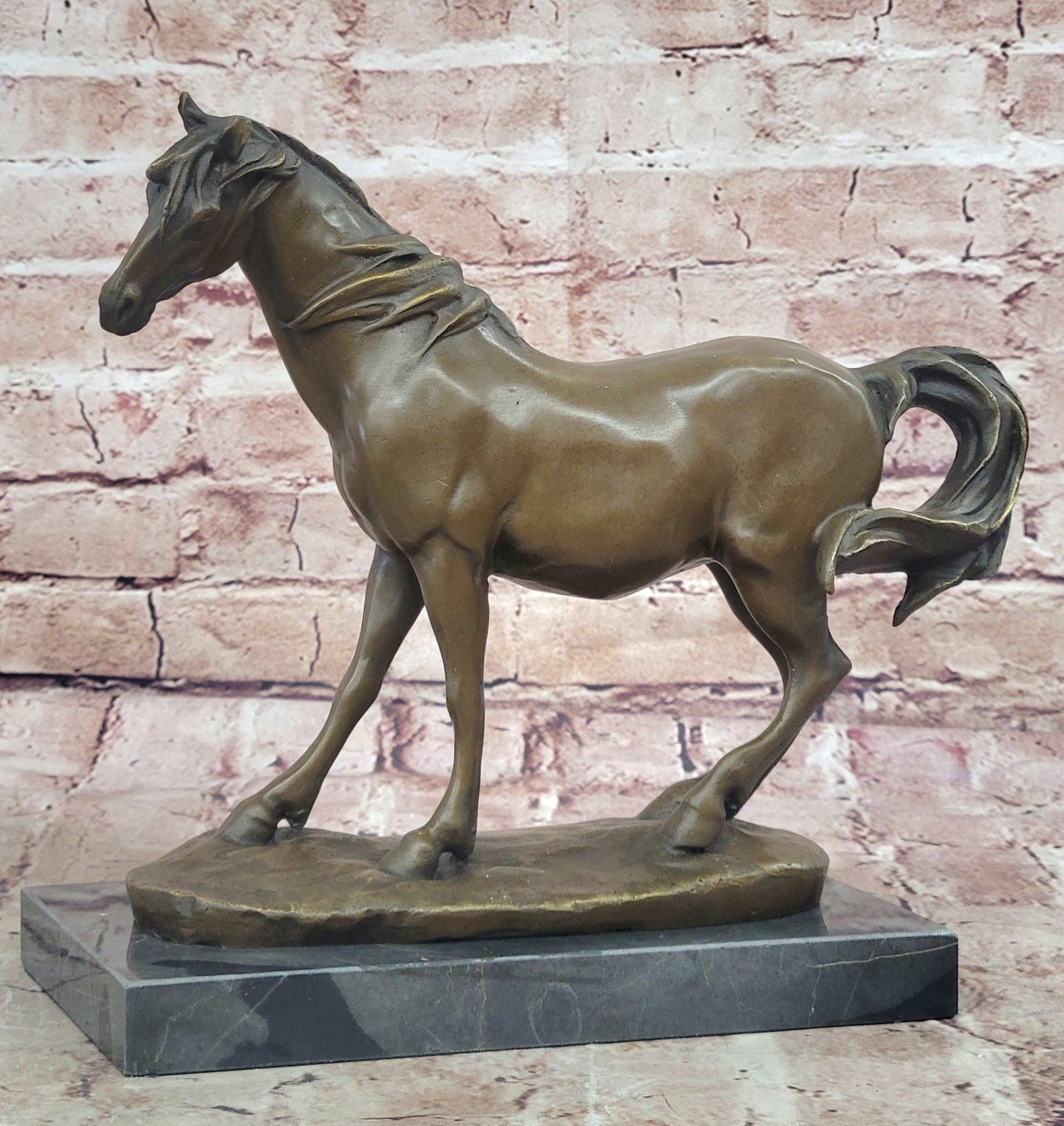 Signed Horse Head Bust Art Deco Bronze Sculpture Statue Figurine Home Decor