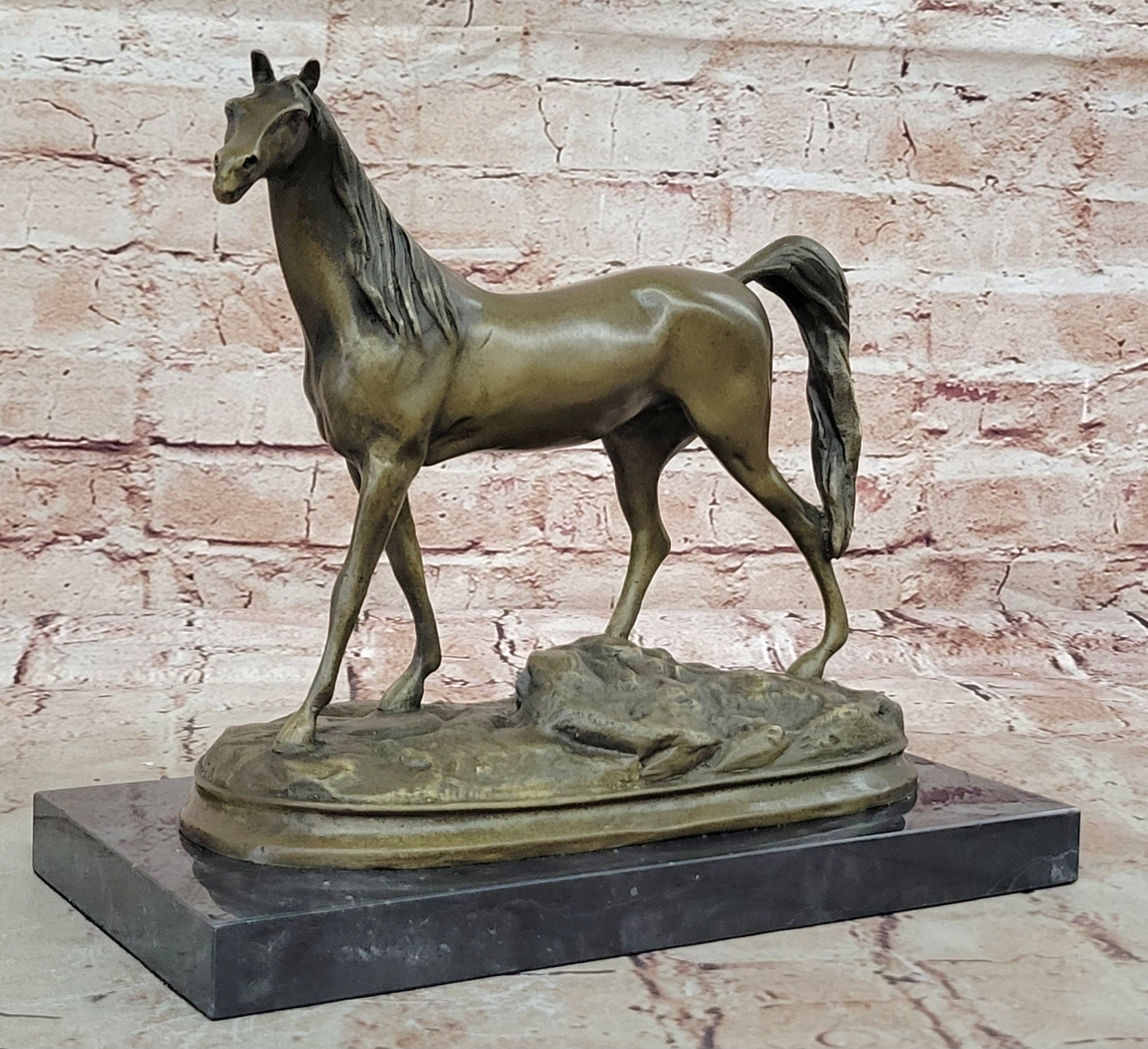 Art Deco Collector Edition Stallion Wild Arabian Horse Trophy Bronze Sculpture