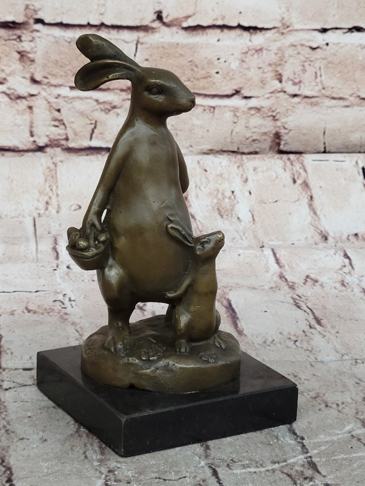 Bronze Sculpture Signed Original Milo Rabbit and Baby Girl Bronze Sculpture Stat