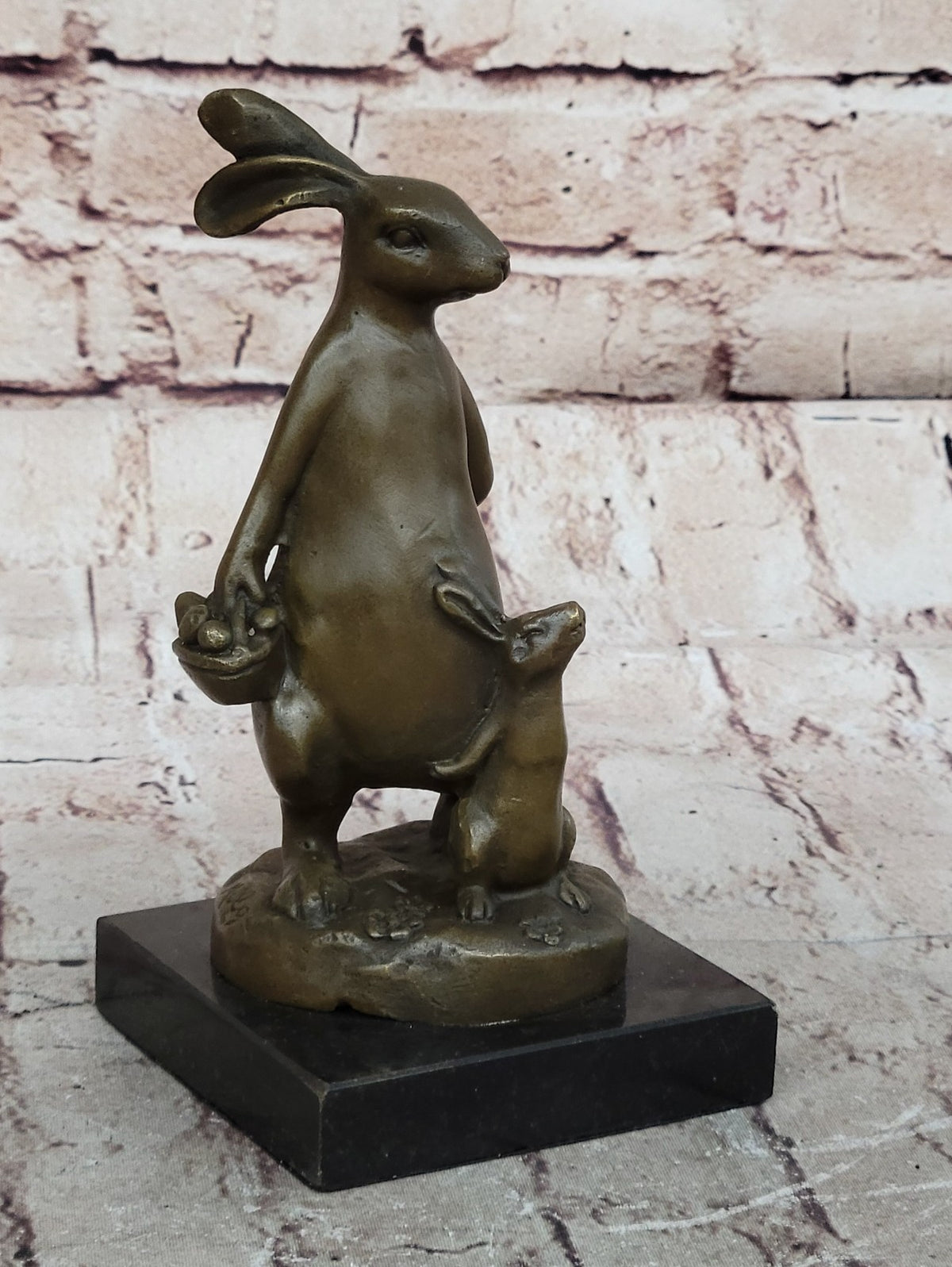 Bronze Sculpture Signed Original Milo Rabbit and Baby Girl Bronze Sculpture Stat