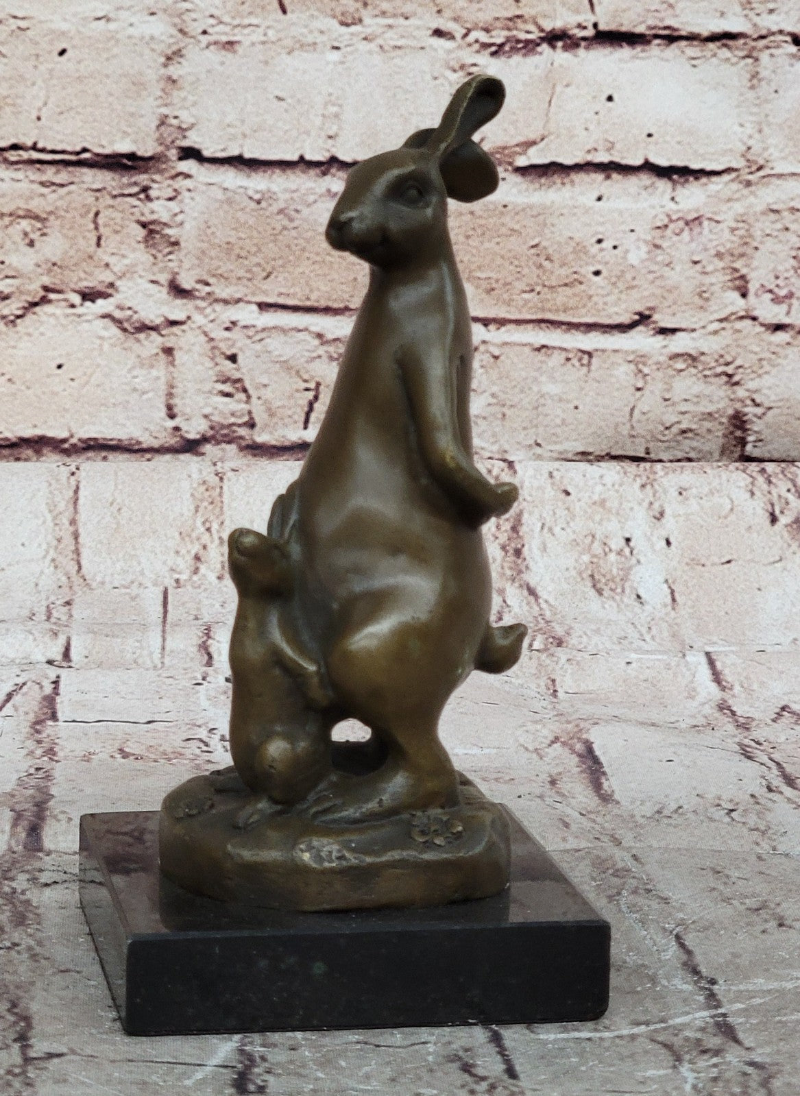 Bronze Sculpture Signed Original Milo Rabbit and Baby Girl Bronze Sculpture Stat