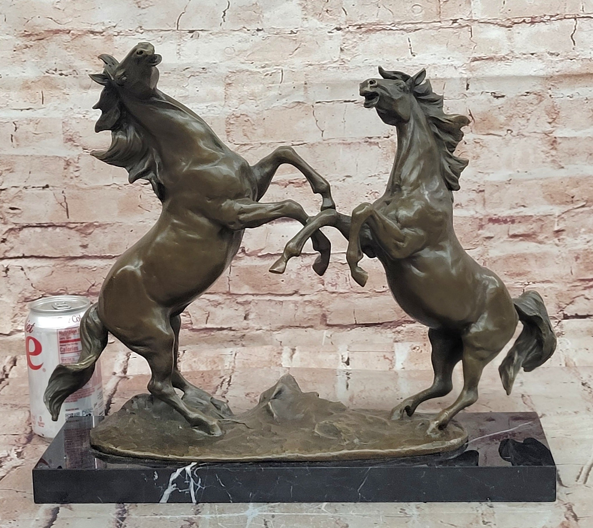 Milo Bronze Two Rearing Horses Sculpture Fighting Stallions Collectible