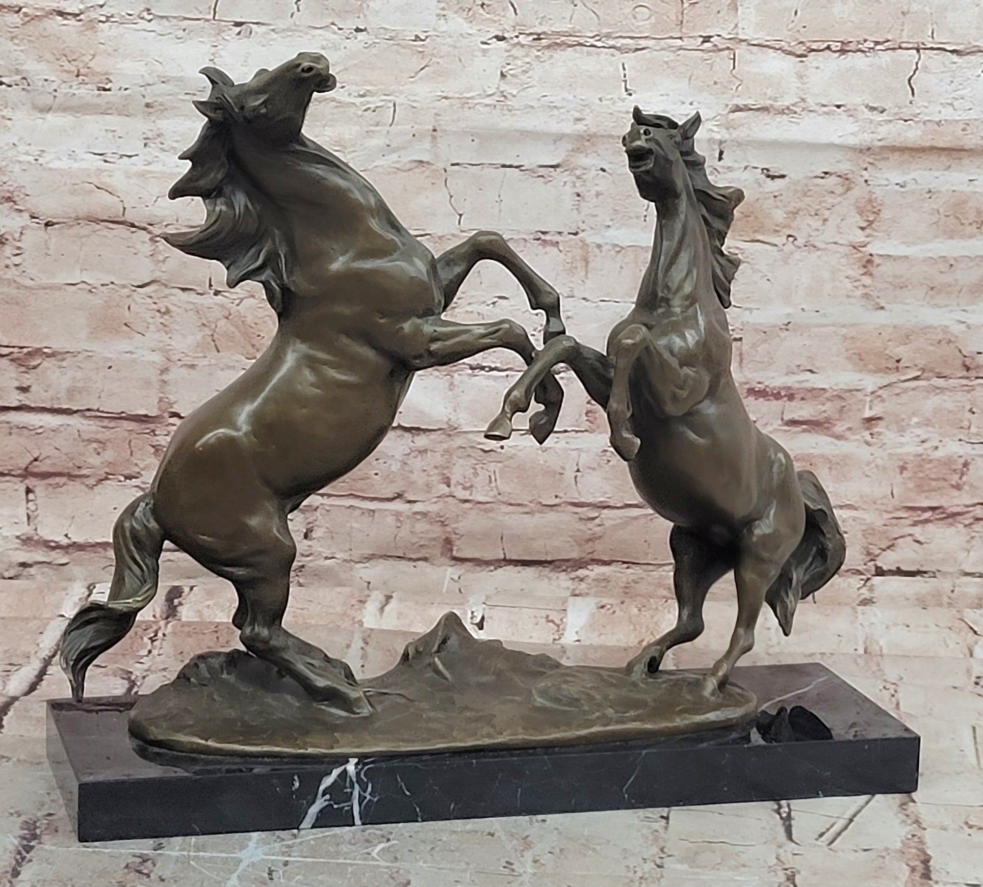 Milo Bronze Two Rearing Horses Sculpture Fighting Stallions Collectible