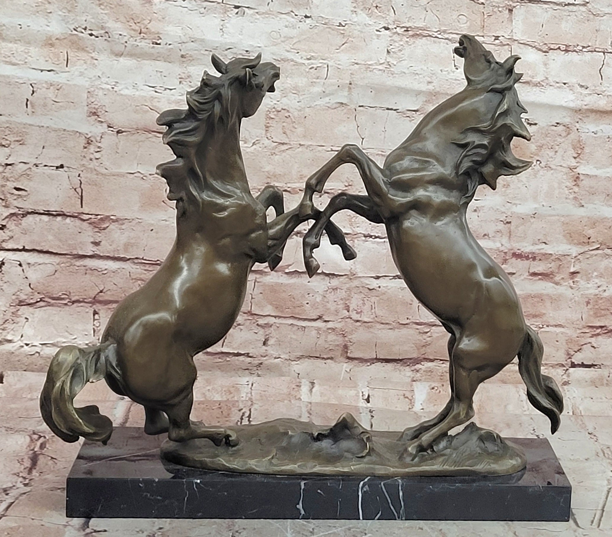 Milo Bronze Two Rearing Horses Sculpture Fighting Stallions Collectible