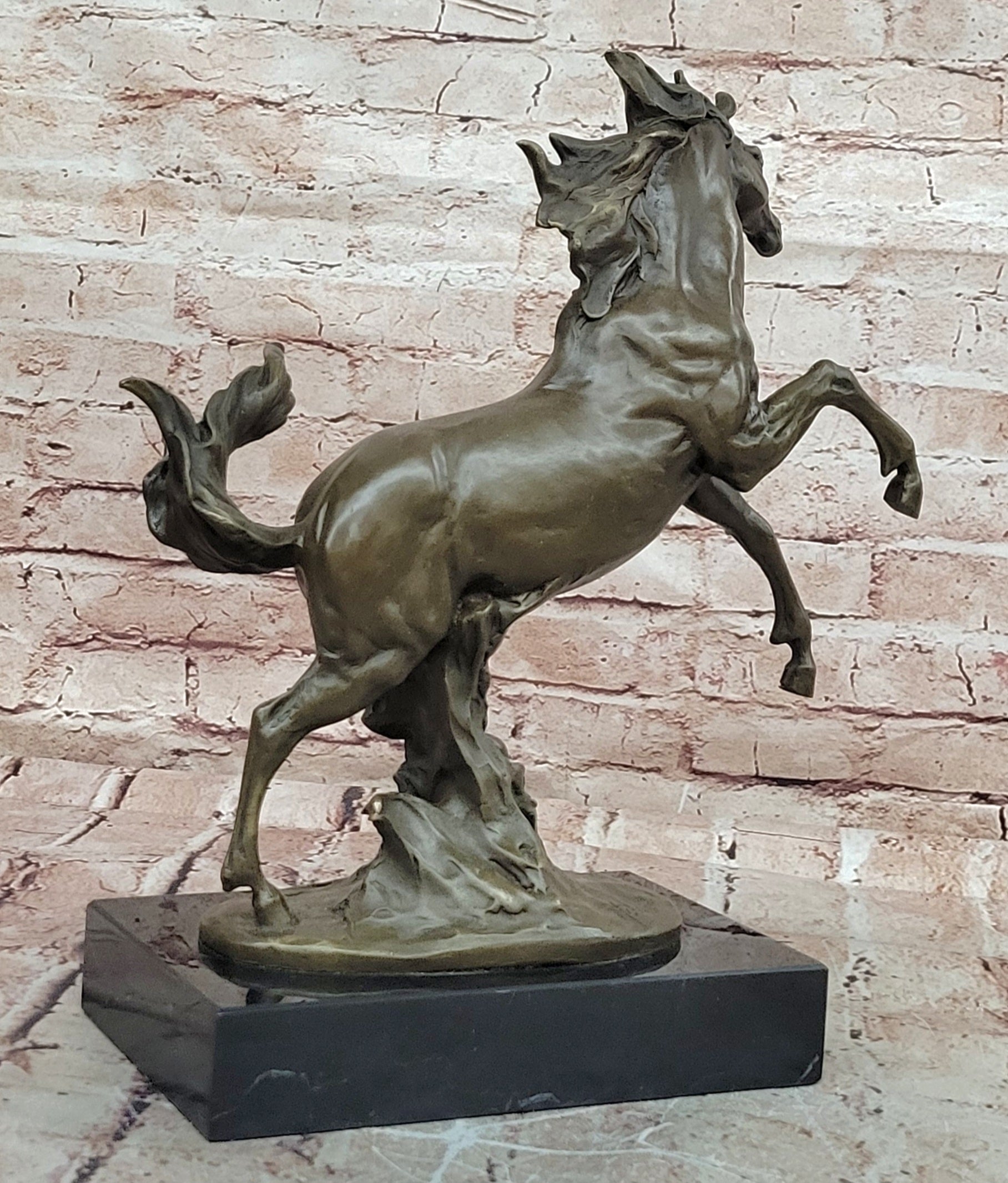 Handcrafted Milo Bronze Rearing Horse Sculpture Dynamic Wild Stallion Figure