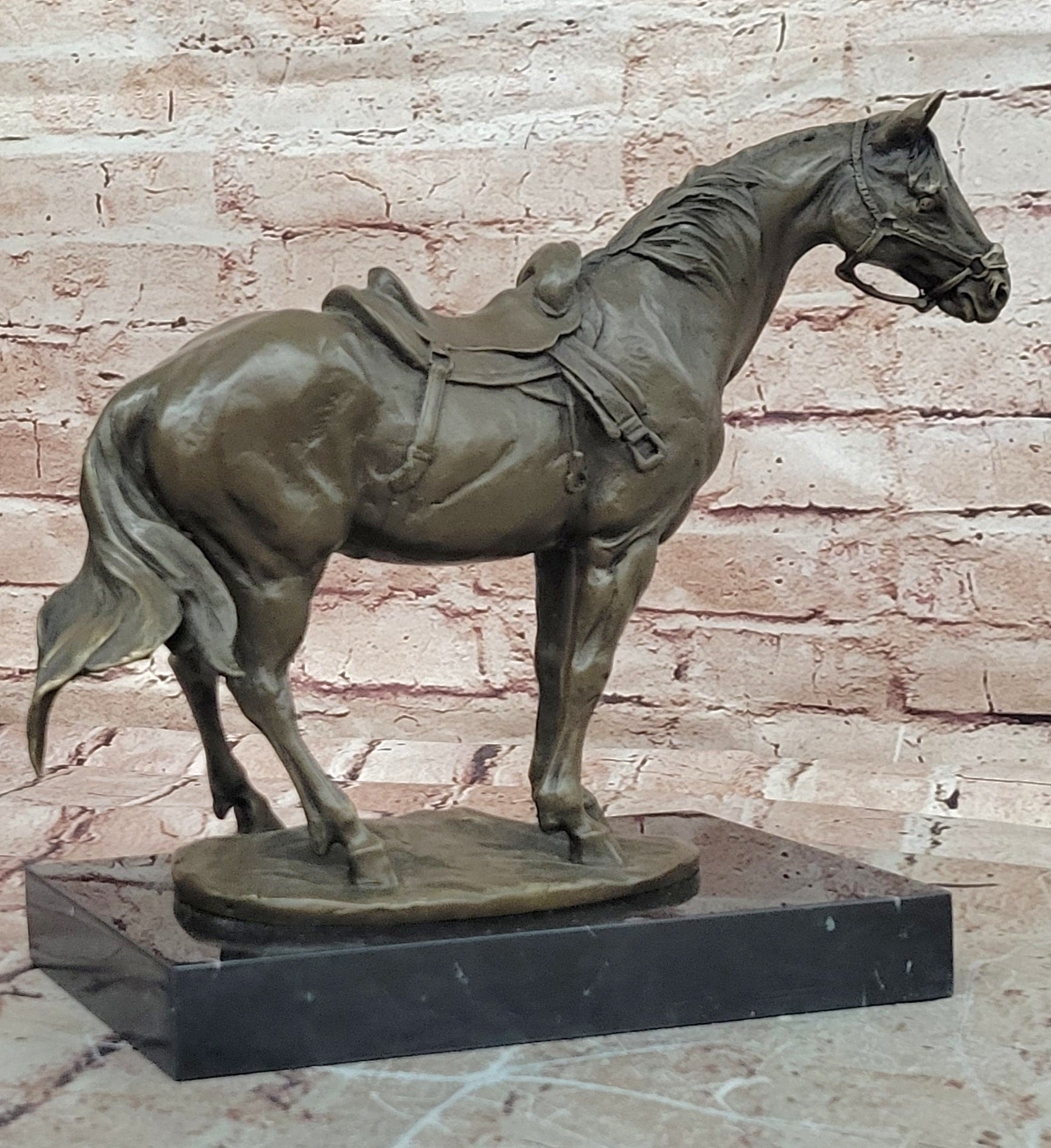 Signed Milo Bronze Horse Sculpture Marble Base Fine Art Collectible Decor