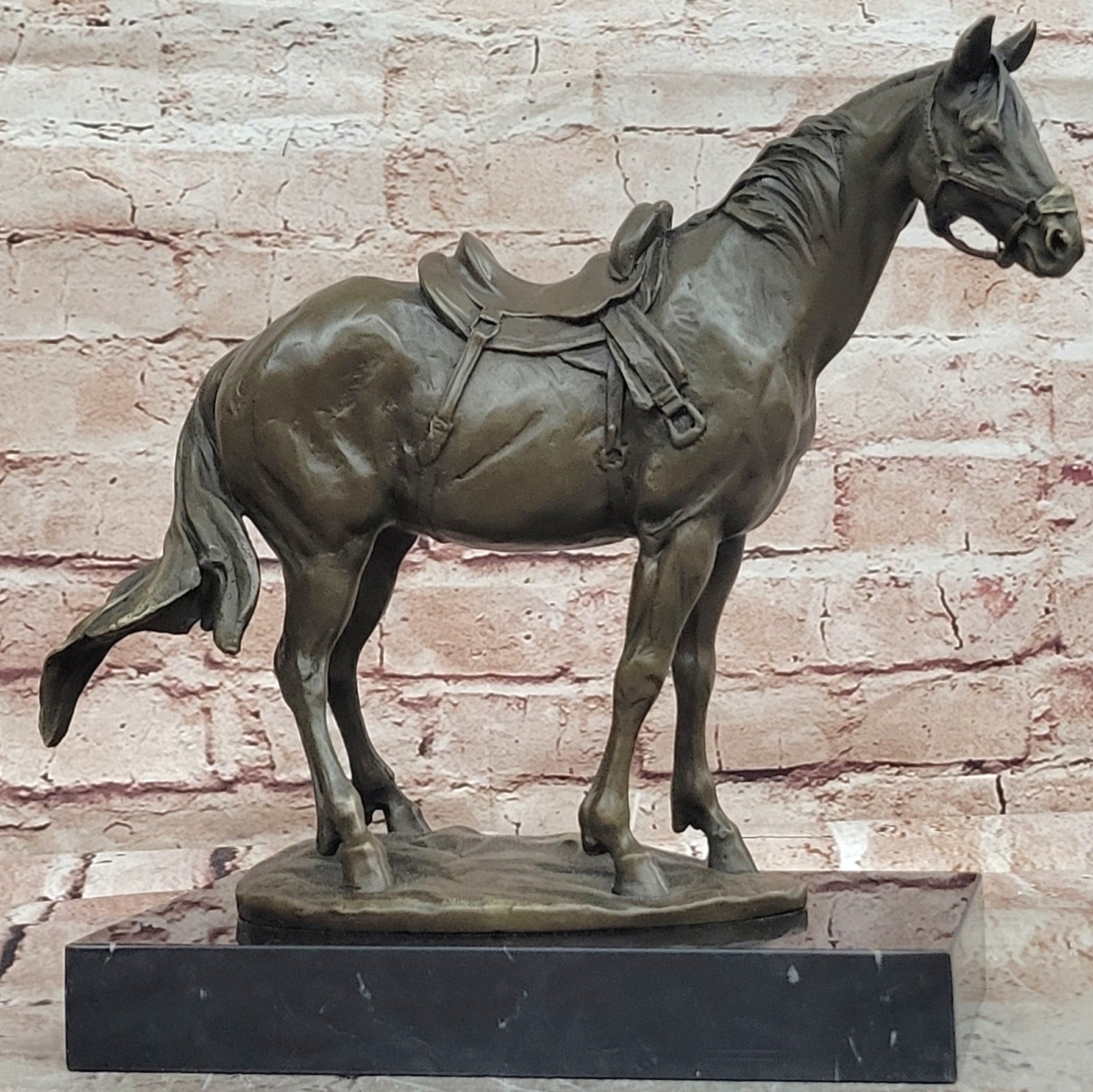 Signed Milo Bronze Horse Sculpture Marble Base Fine Art Collectible Decor