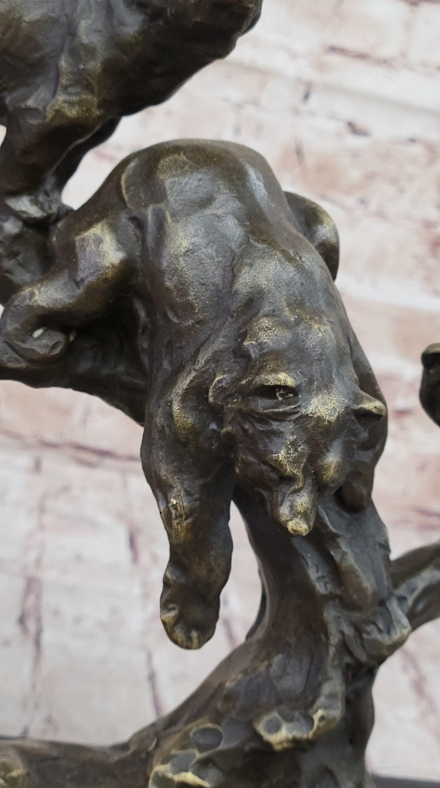 Art Deco Hot Cast 3 Brown Bears Bronze Sculpture on a White Marble Base Figurine