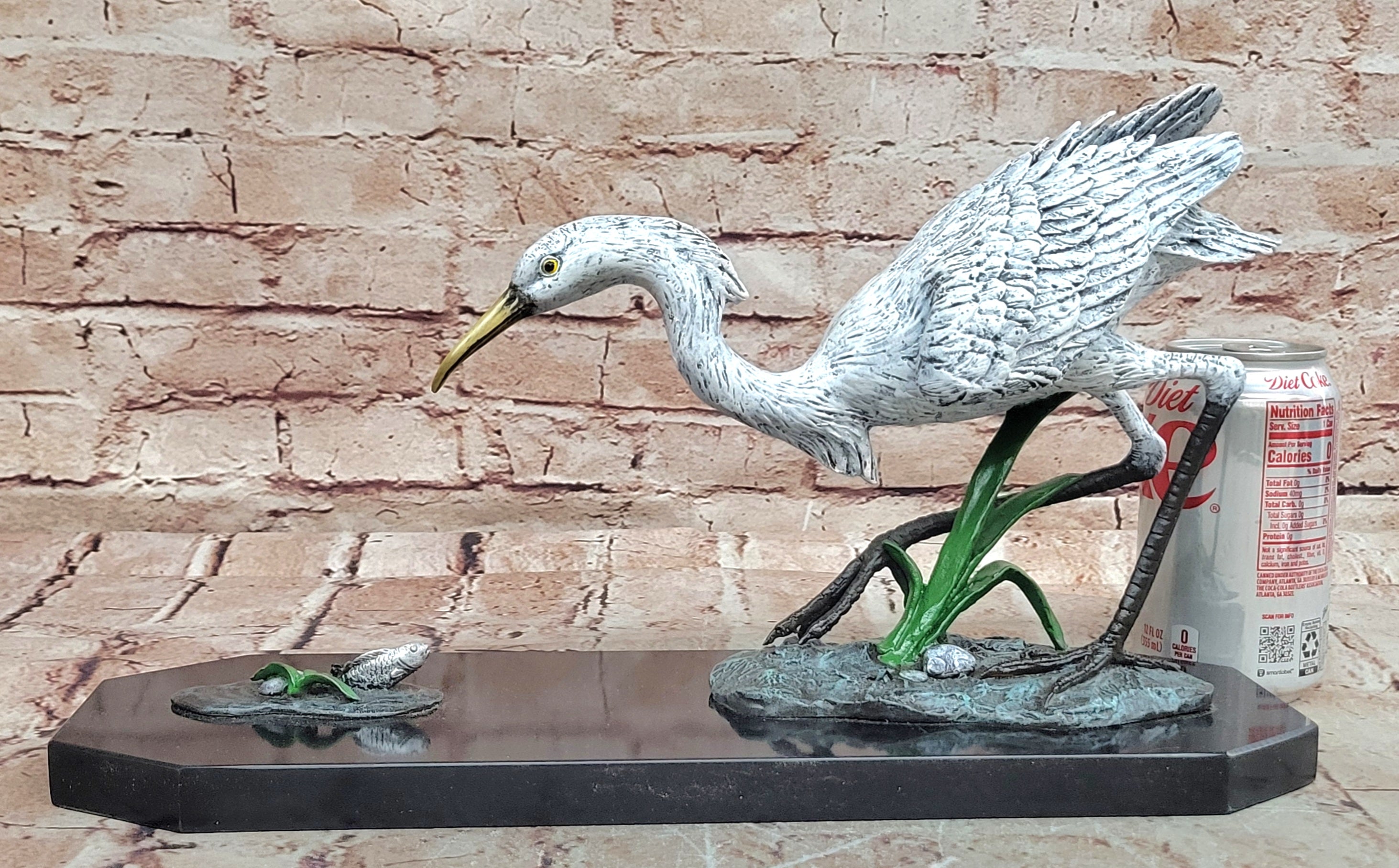 Handcrafted Milo Bronze Egret Crane Hunting Fish Sculpture Hot Cast Statue