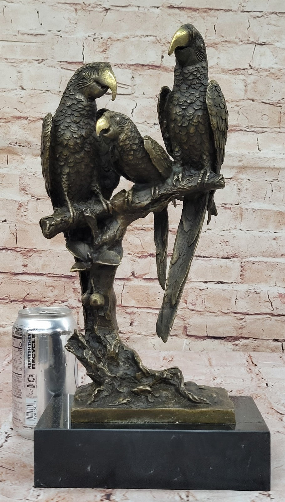 Milo`s Signed Bronze Birds: Three Brazilian Parrots Sculpture - Collector`s Item