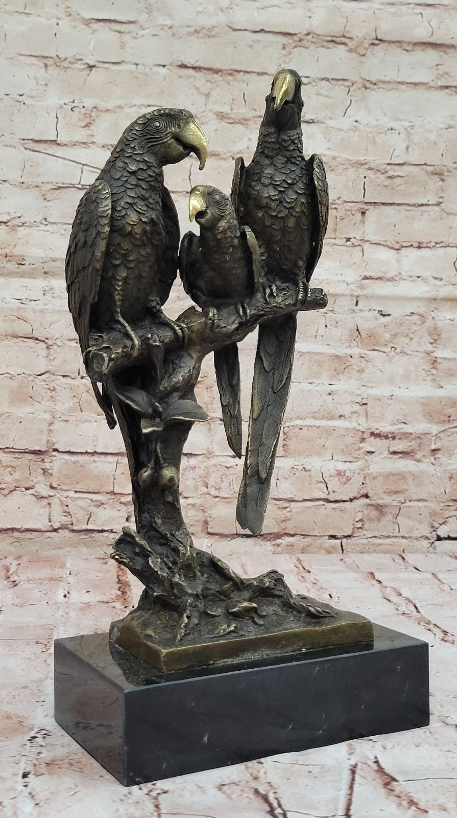 Milo`s Signed Bronze Birds: Three Brazilian Parrots Sculpture - Collector`s Item