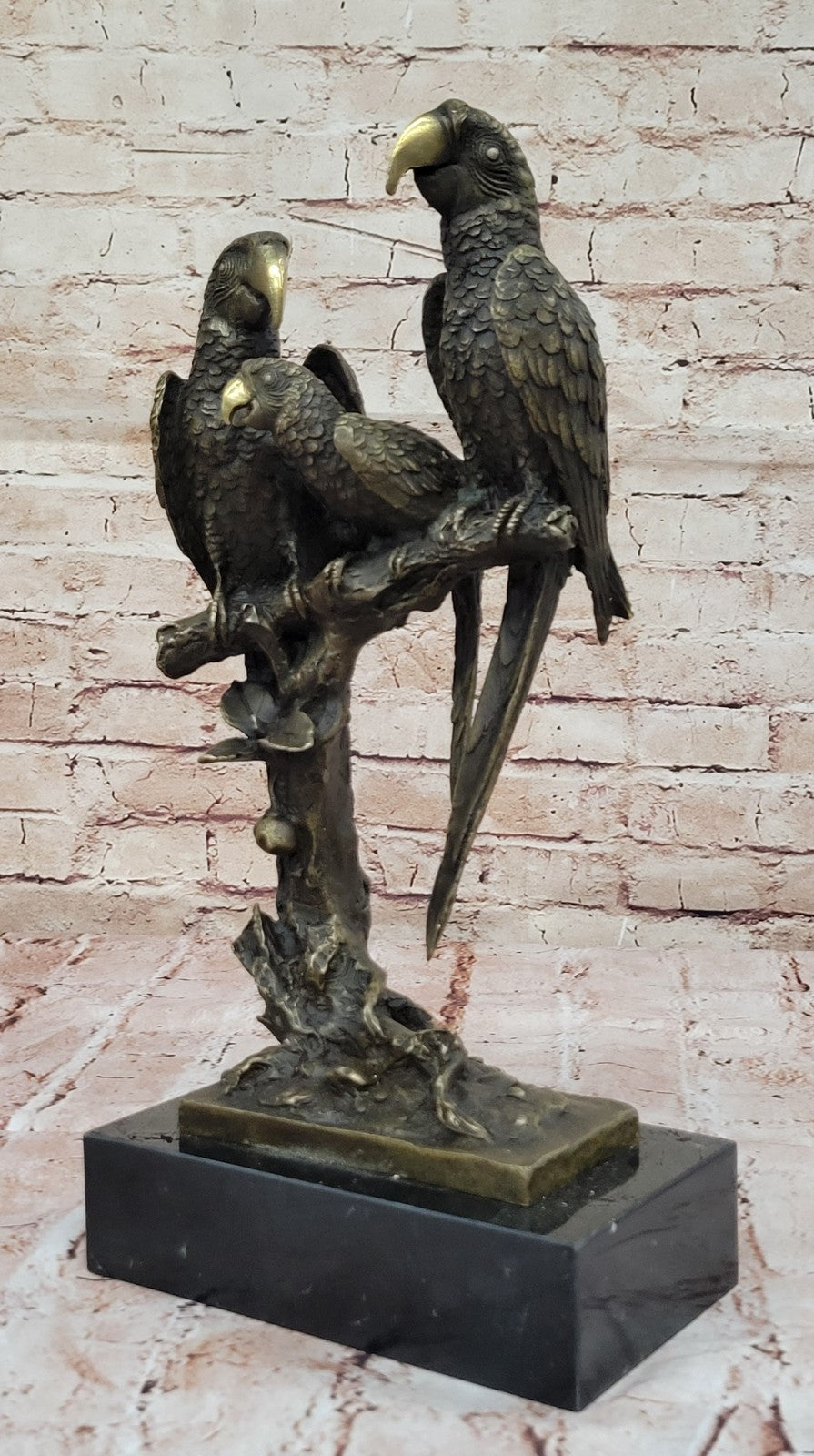 Milo`s Signed Bronze Birds: Three Brazilian Parrots Sculpture - Collector`s Item