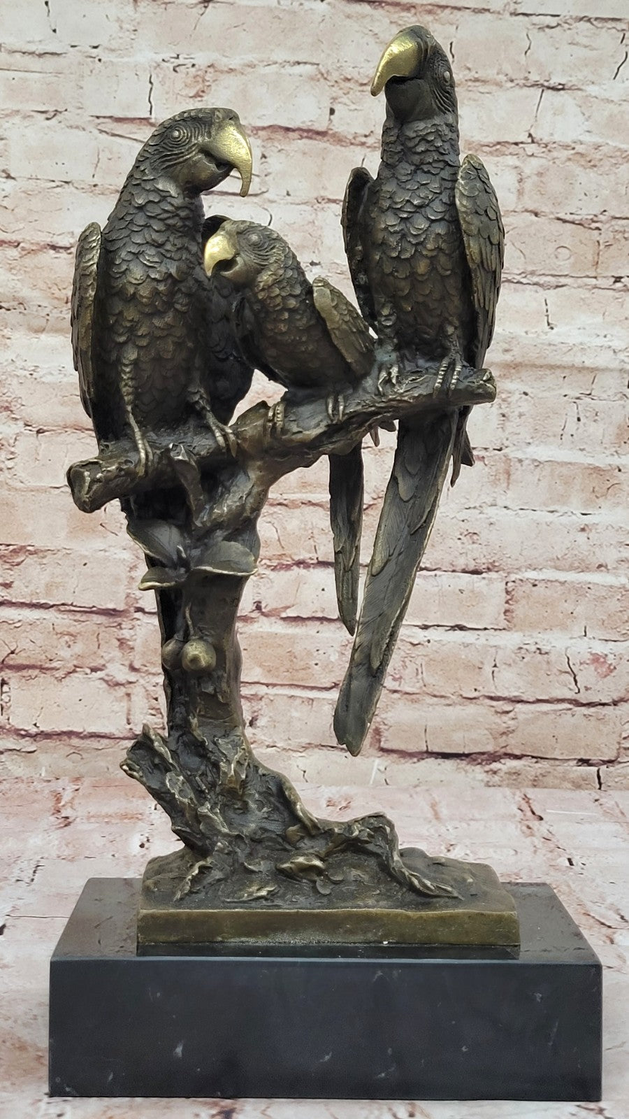 Milo`s Signed Bronze Birds: Three Brazilian Parrots Sculpture - Collector`s Item