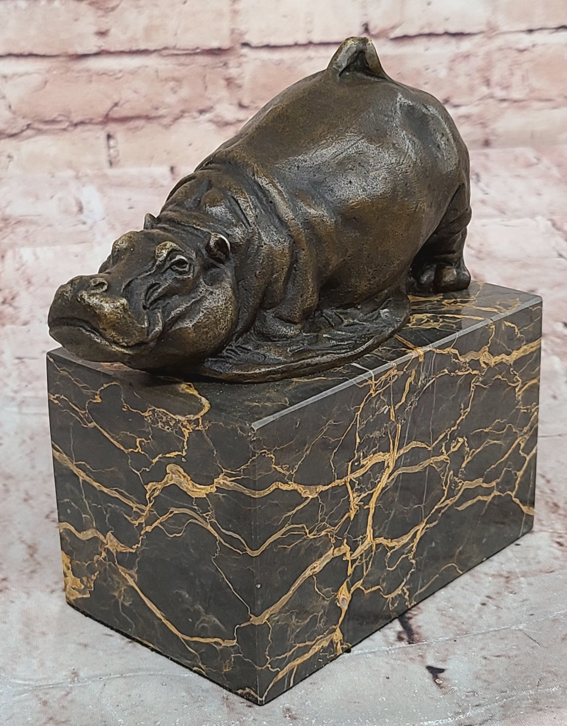 Art Deco Style Statue Sculpture hippo Wildlife Art Nouveau Style Bronze Signed