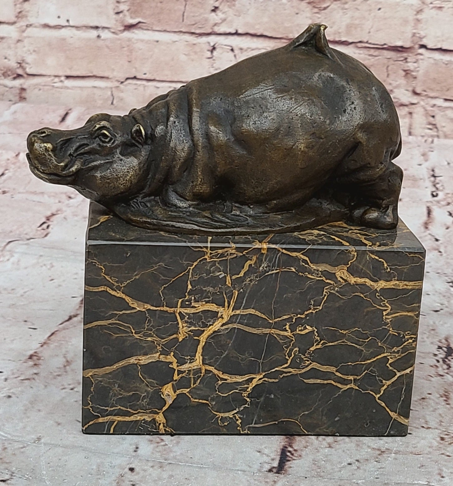 Art Deco Style Statue Sculpture hippo Wildlife Art Nouveau Style Bronze Signed