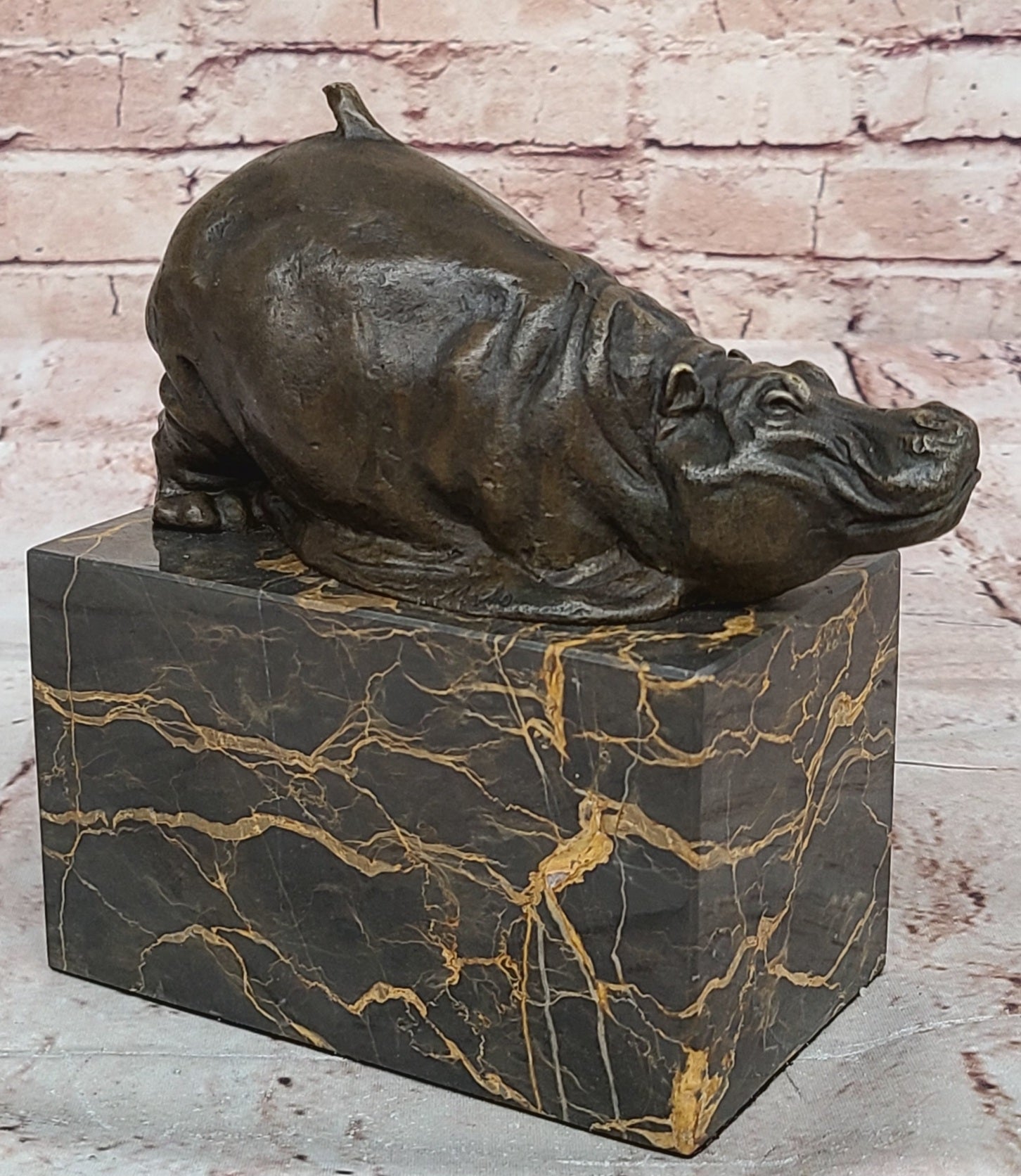 Art Deco Style Statue Sculpture hippo Wildlife Art Nouveau Style Bronze Signed