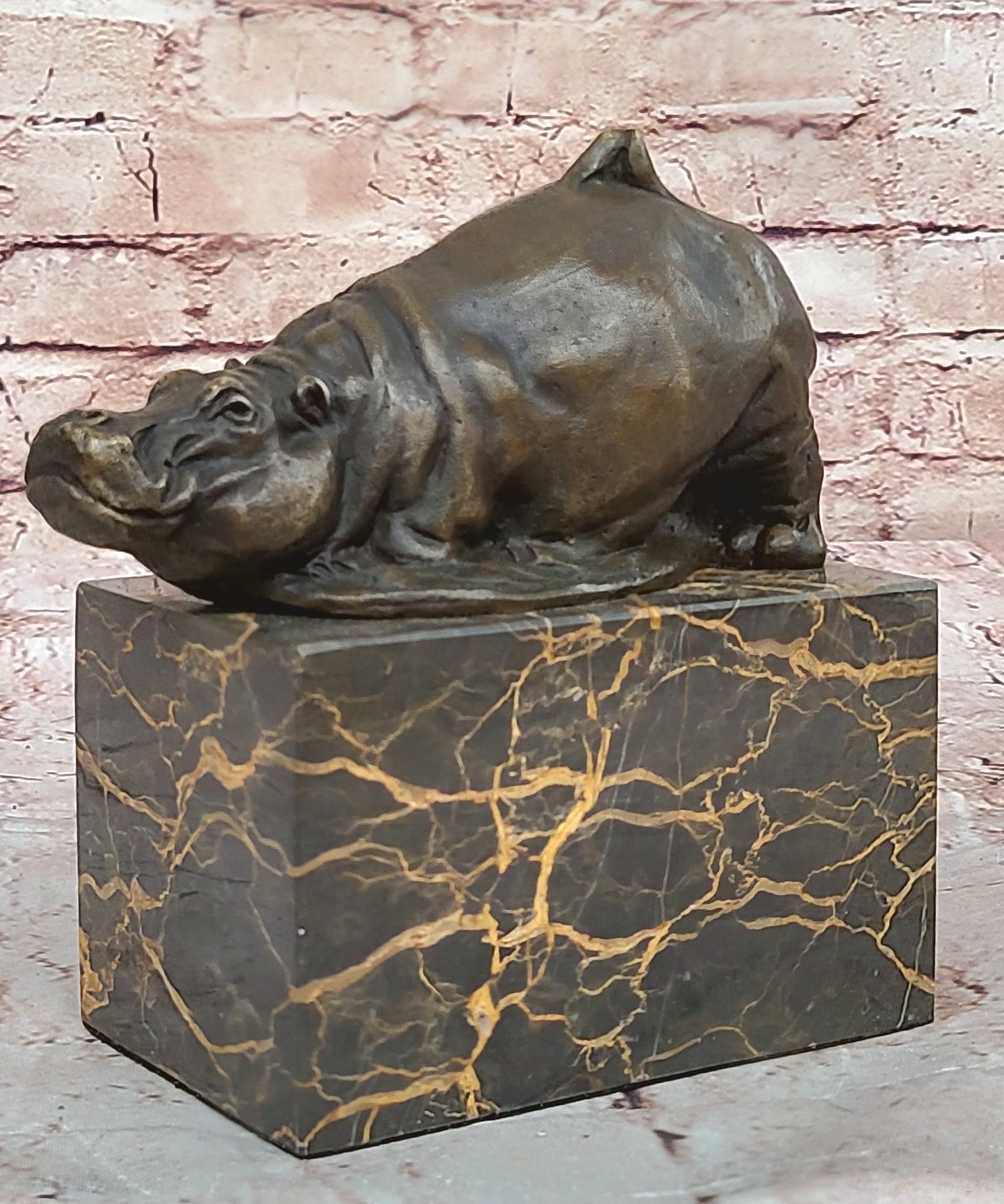 Art Deco Style Statue Sculpture hippo Wildlife Art Nouveau Style Bronze Signed