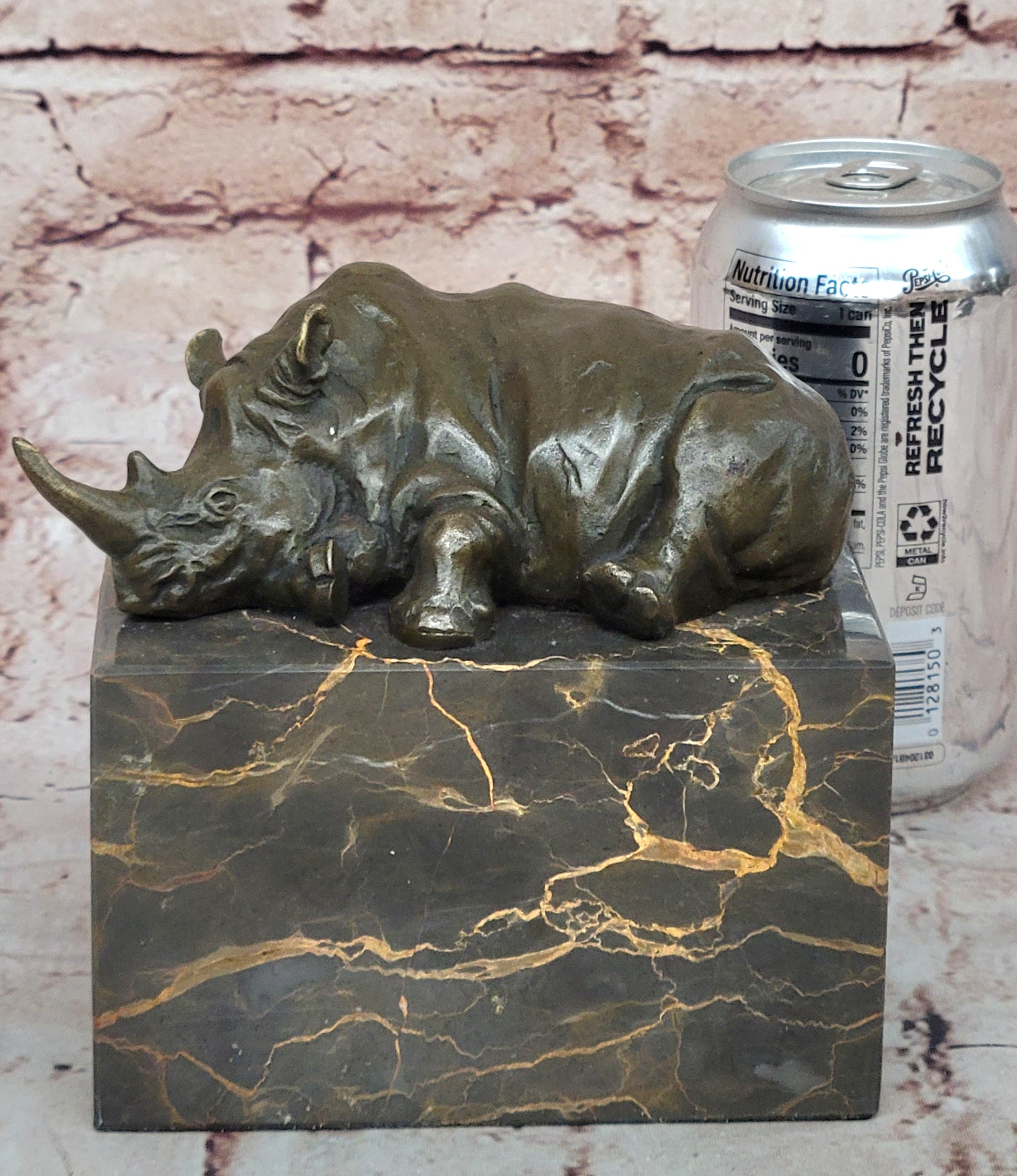 Bronze Sculpture of Rhino Rhinoceros Hot Cast Detailed Marble Base Figure Gift