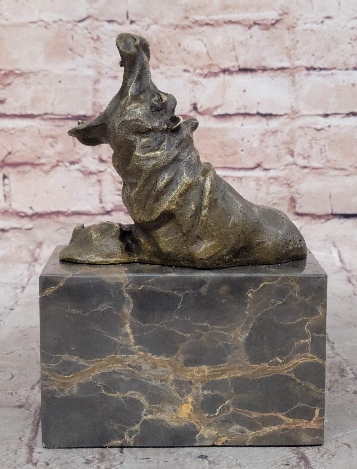 Animal Statue - Happy Hippo - Bronze / Marble Sleeping Hippopotamus