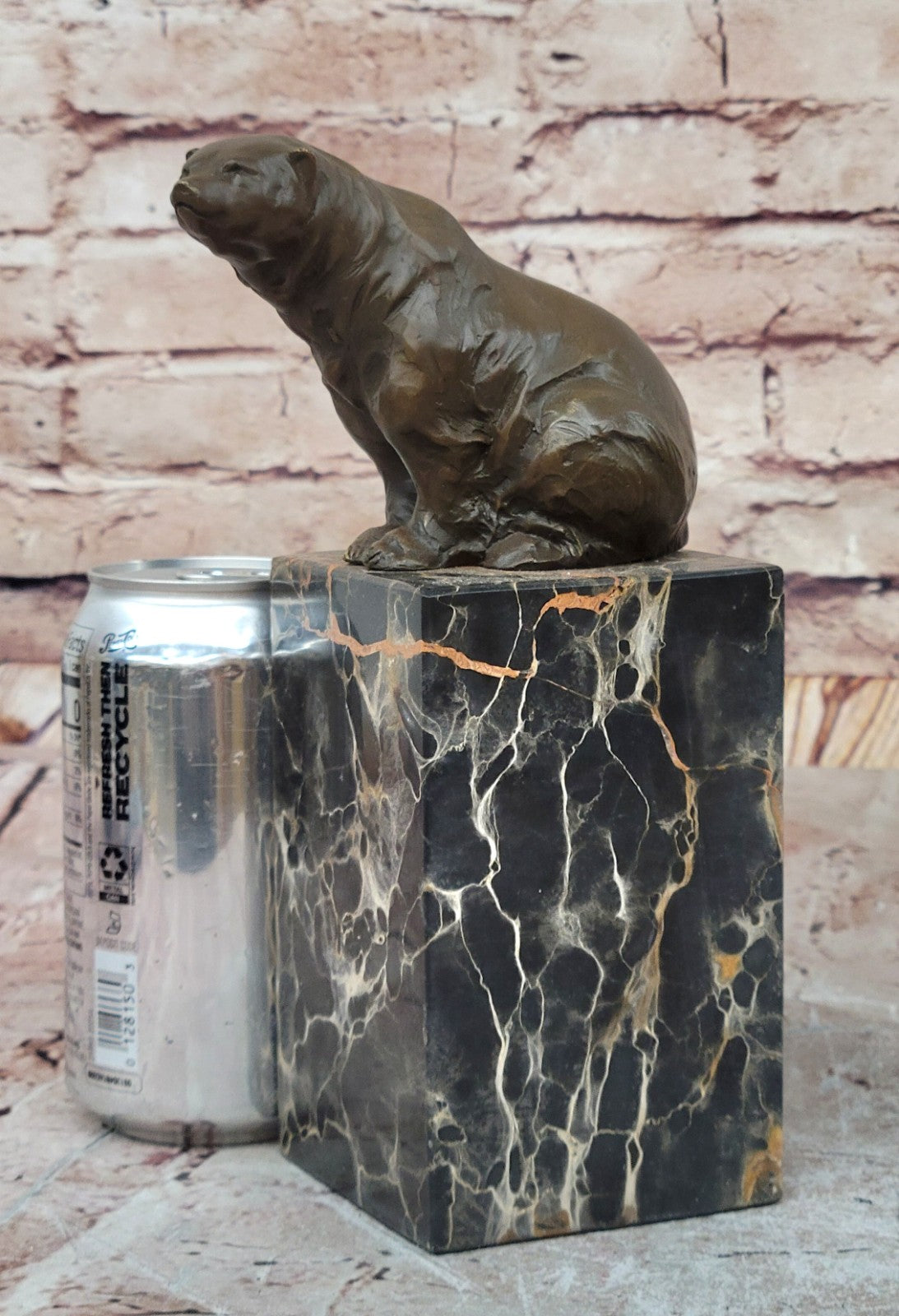 Signed Sitting Polar Bear Bronze Bookend Book End Decor Marble Sculpture Statue