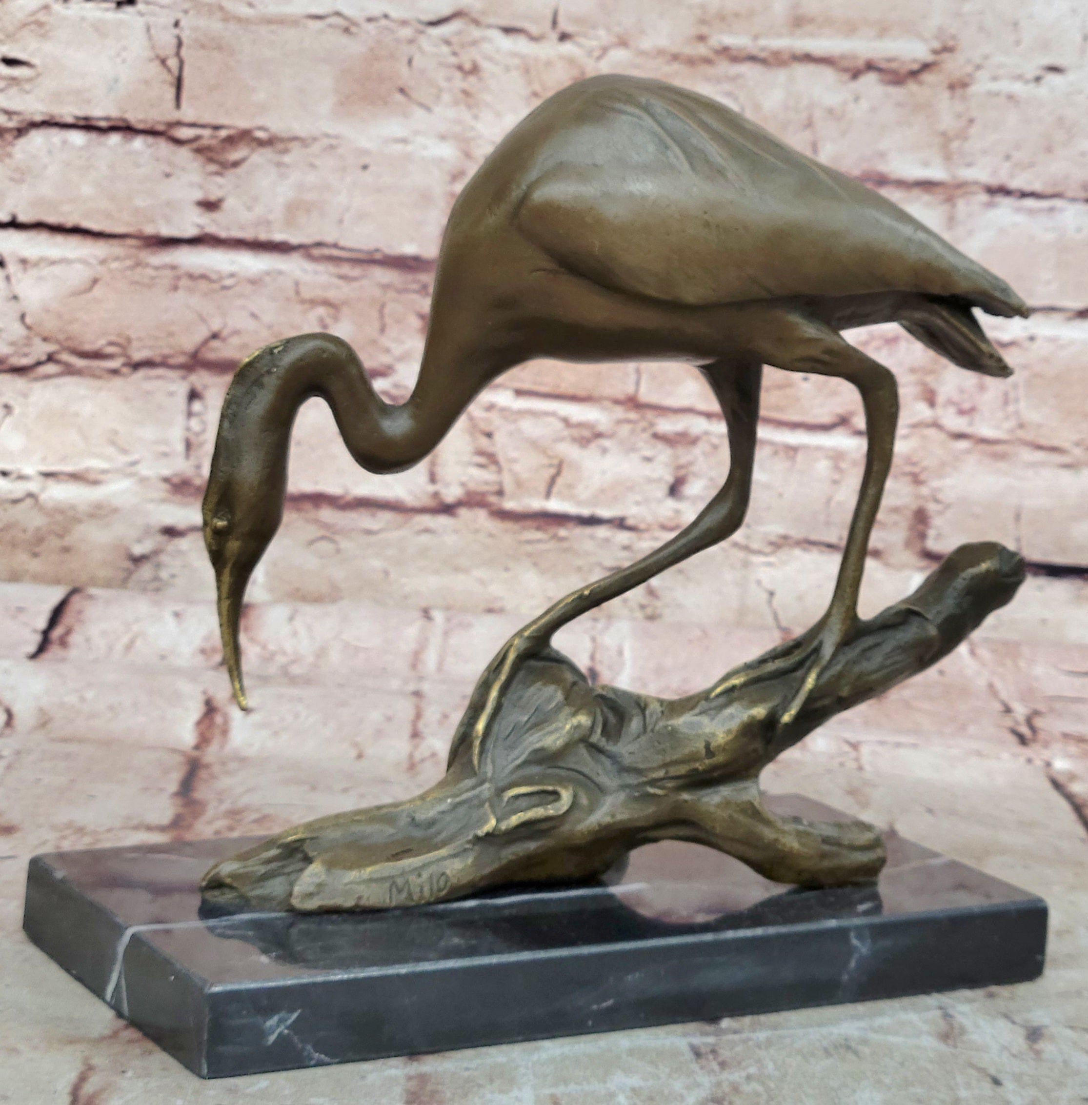 Hot Cast Art Deco Crane Marshland Bronze Sculpture Statue Cabin Decor Sale Decor