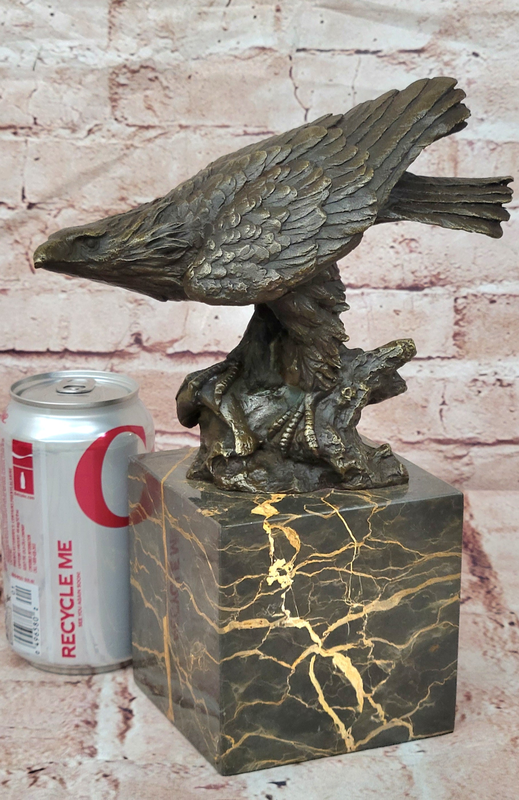 Bronze Sculpture Hand Made Bald Eagle Falcon Wildlife Statue Figure Sale