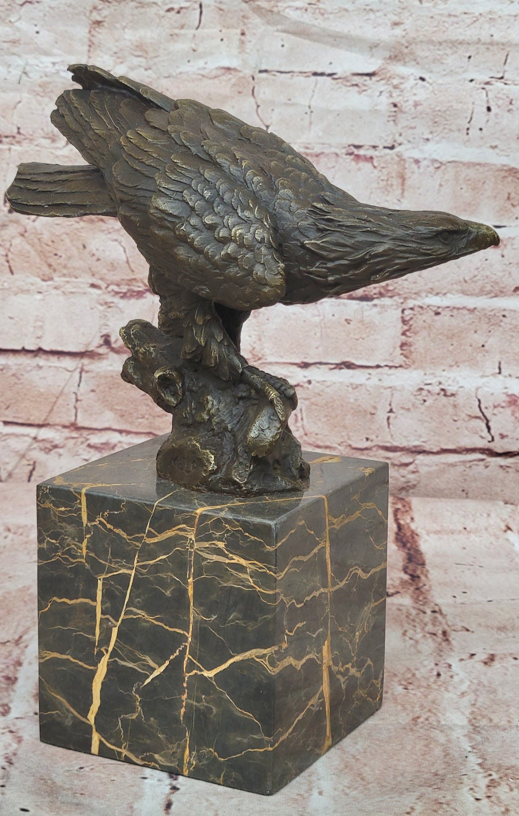Bronze Sculpture Hand Made Bald Eagle Falcon Wildlife Statue Figure Sale