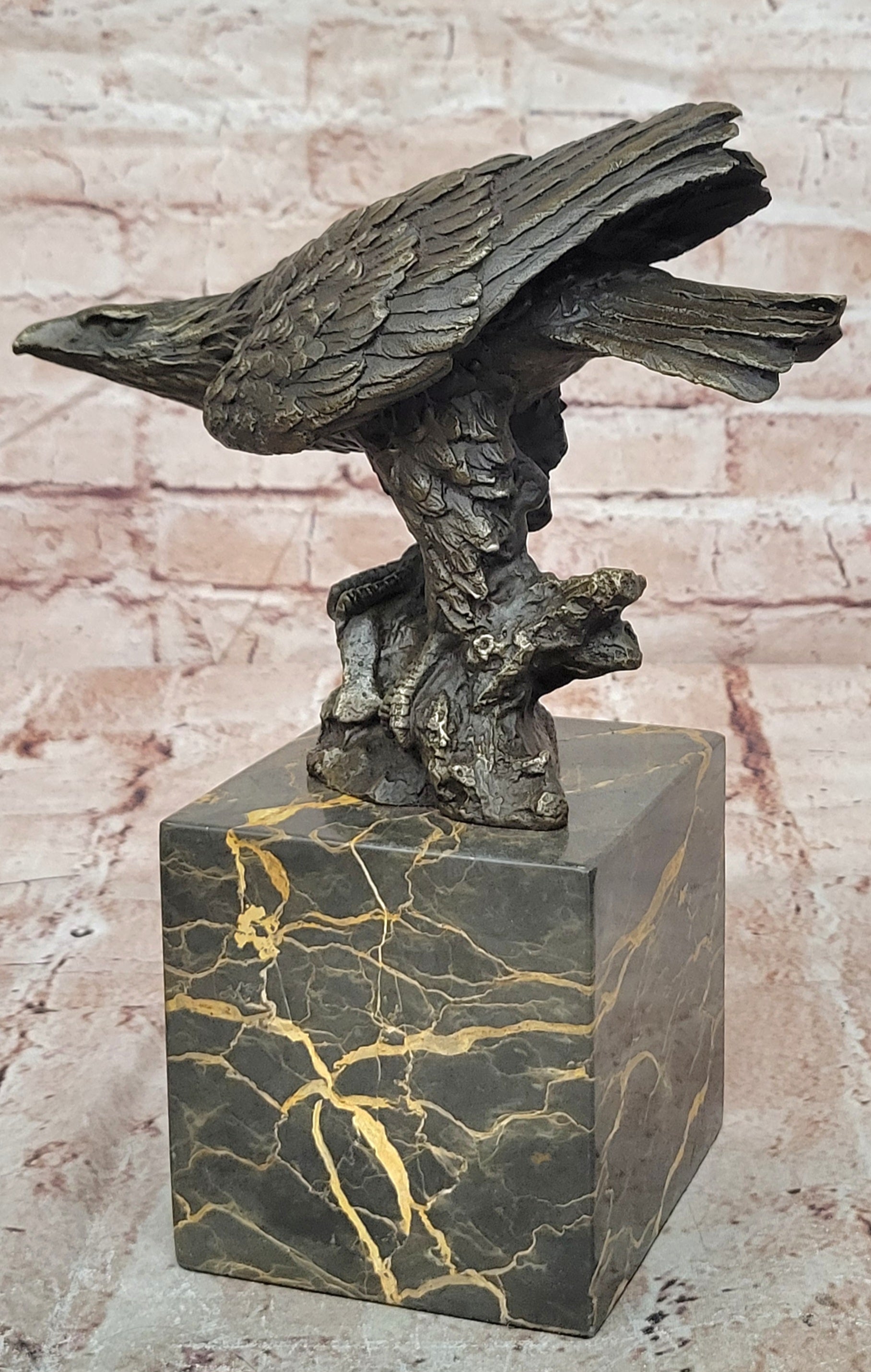 Bronze Sculpture Hand Made Bald Eagle Falcon Wildlife Statue Figure Sale