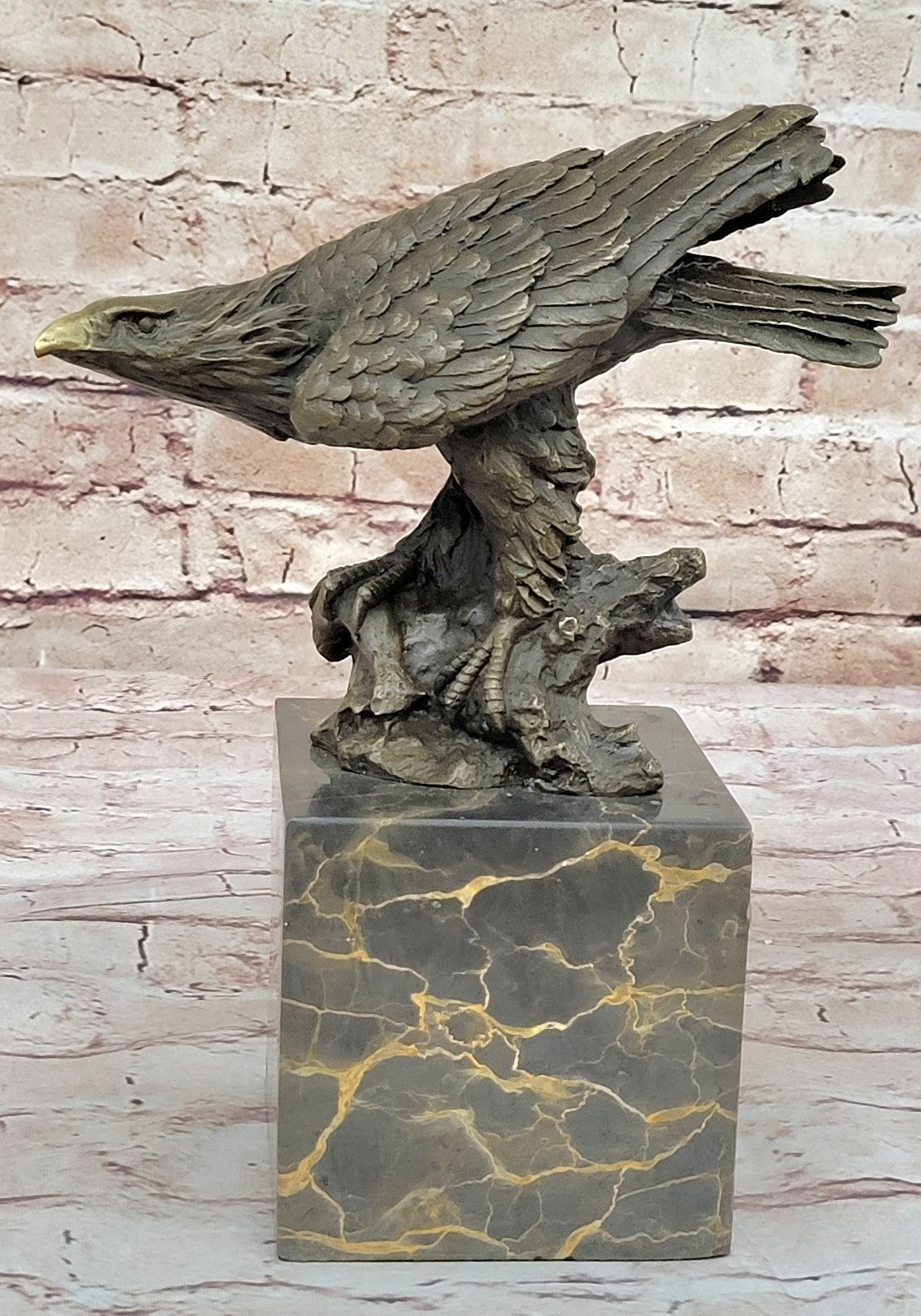 Bronze Sculpture Hand Made Bald Eagle Falcon Wildlife Statue Figure Sale