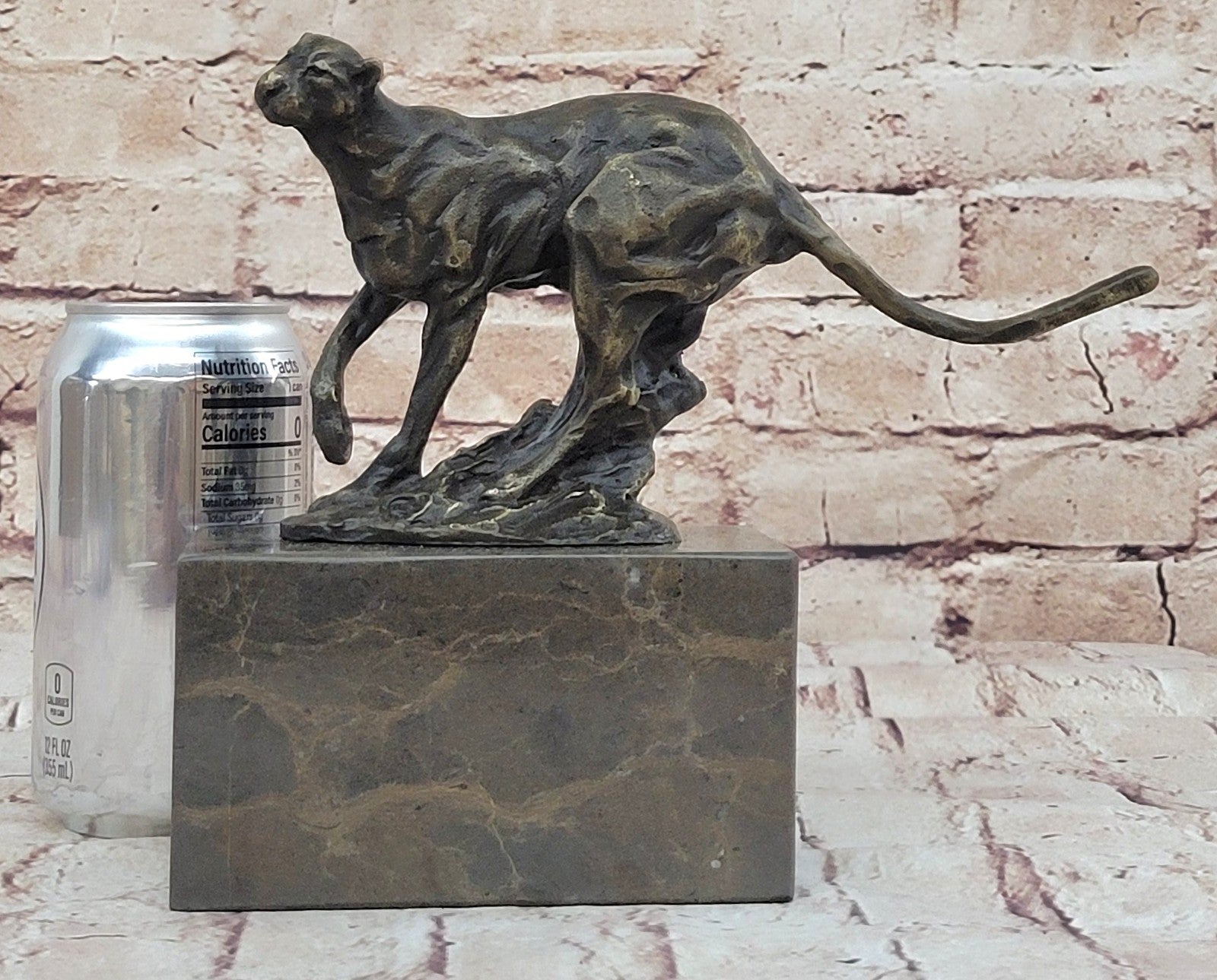 Art Deco Hand Made by Lost Wax Cougar Wildlife Animal Bronze Statue Figure