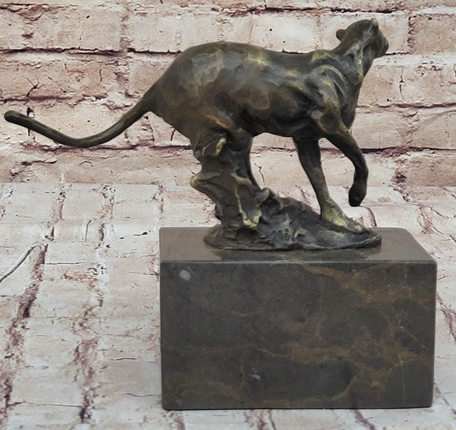 Art Deco Hand Made by Lost Wax Cougar Wildlife Animal Bronze Statue Figure