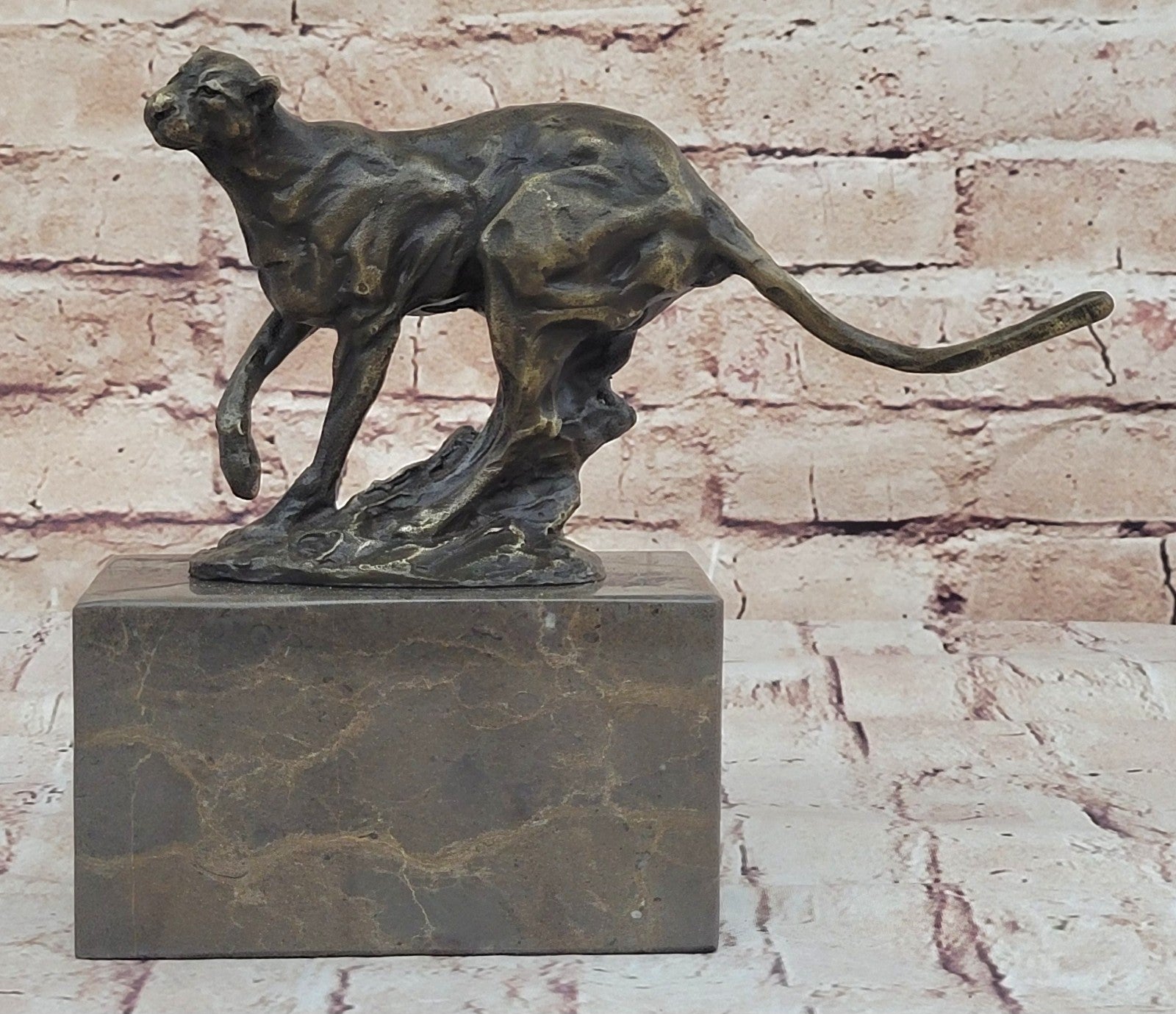 Art Deco Hand Made by Lost Wax Cougar Wildlife Animal Bronze Statue Figure