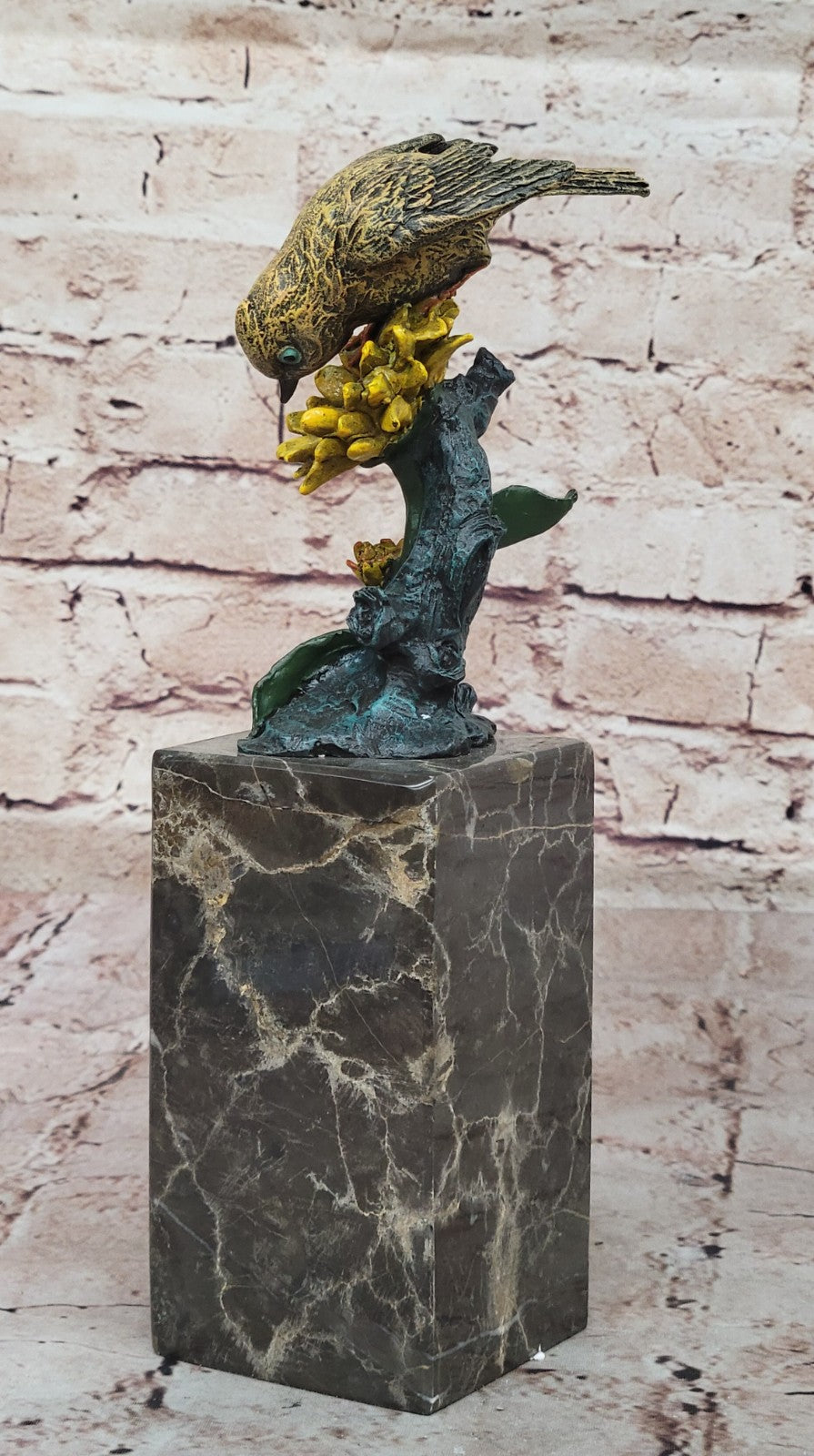 Art Deco Special Patina Love Bird Dove Bronze Sculpture Marble Base Figurine