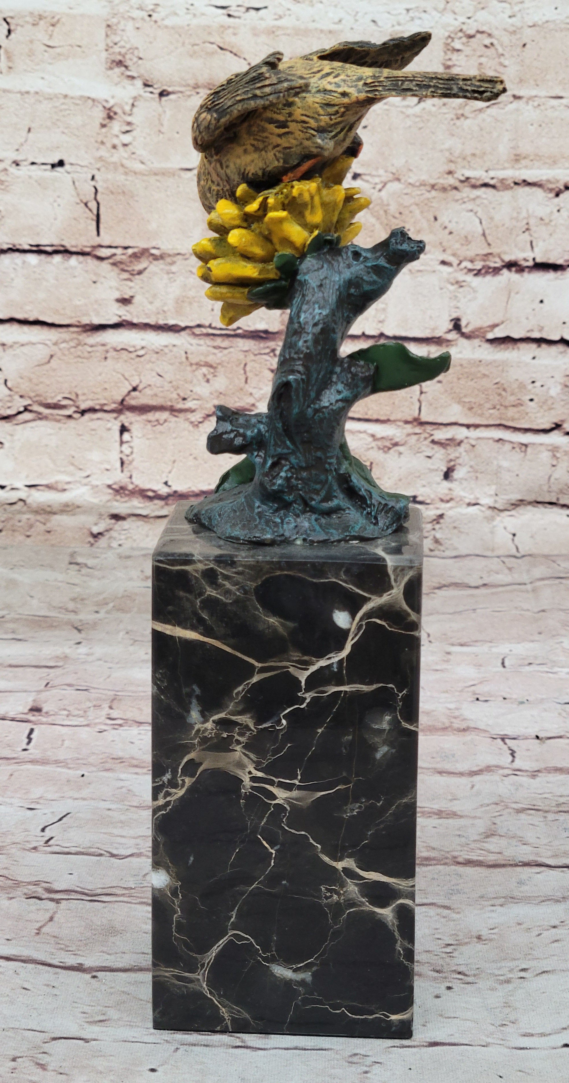 Art Deco Special Patina Love Bird Dove Bronze Sculpture Marble Base Figurine