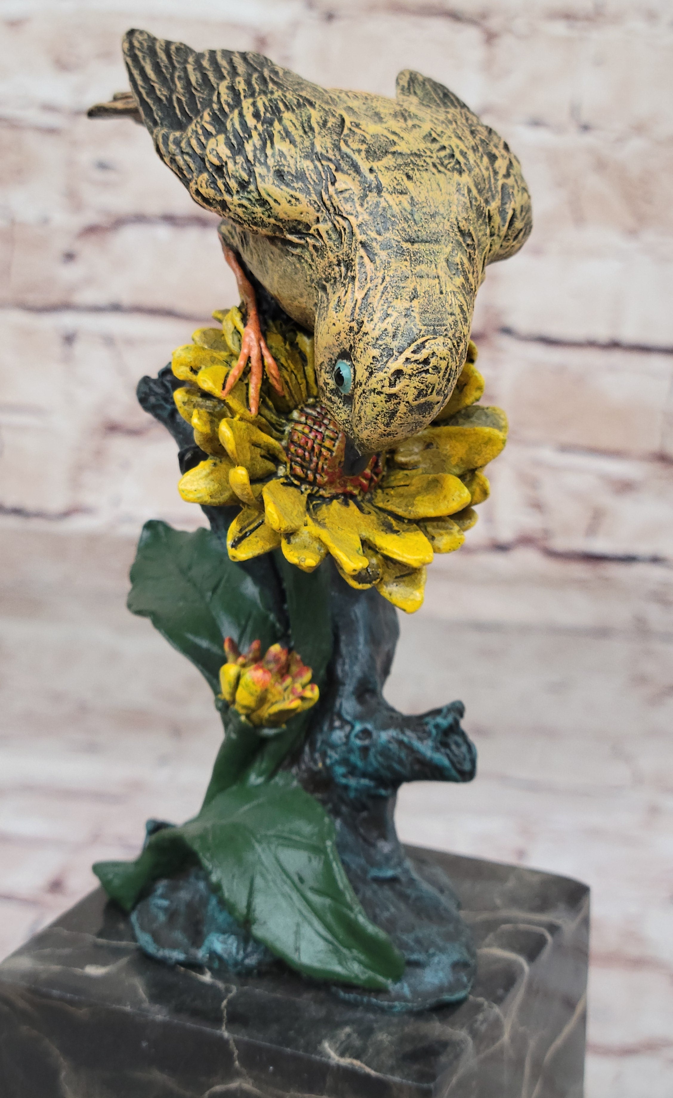 Art Deco Special Patina Love Bird Dove Bronze Sculpture Marble Base Figurine