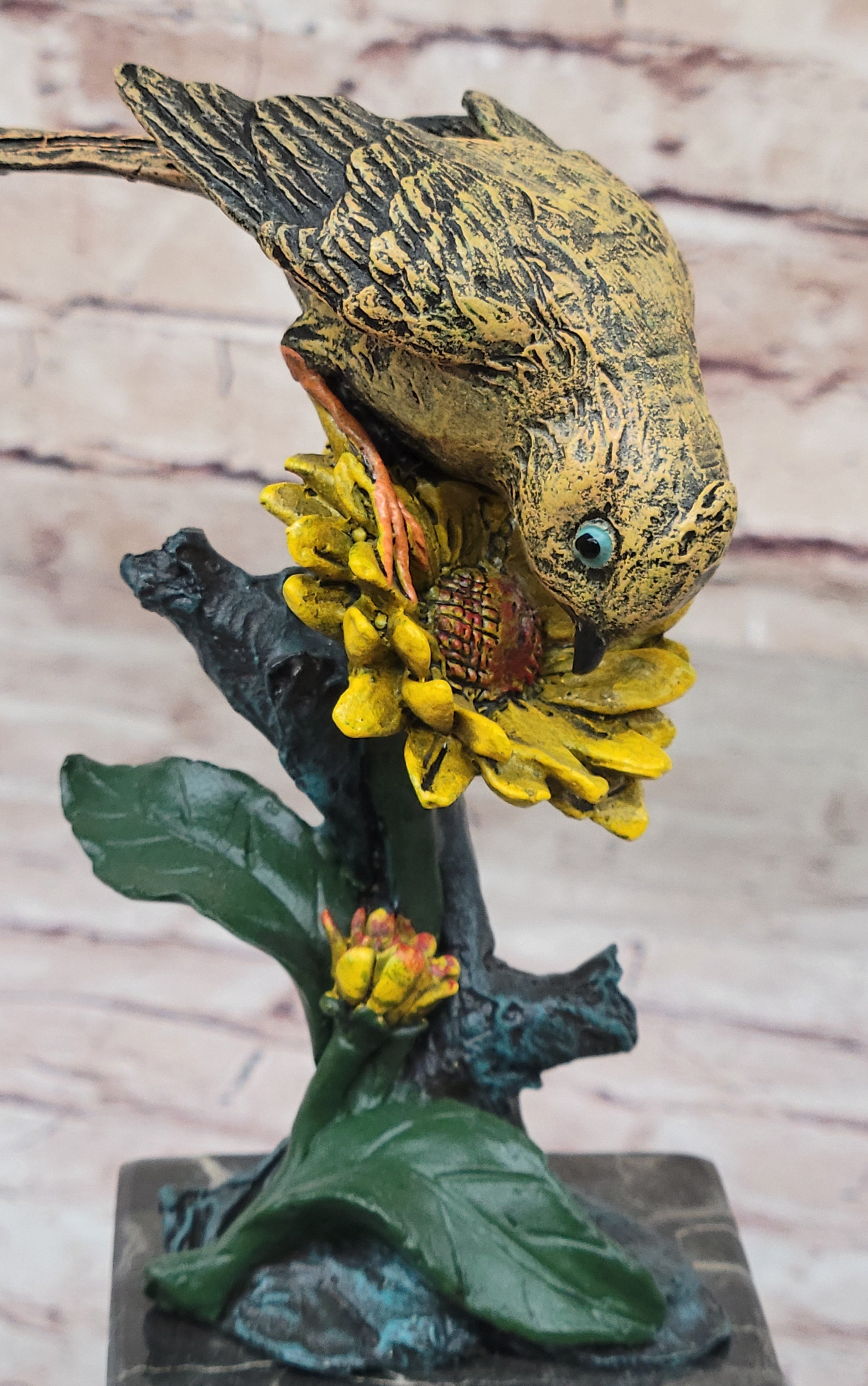 Art Deco Special Patina Love Bird Dove Bronze Sculpture Marble Base Figurine